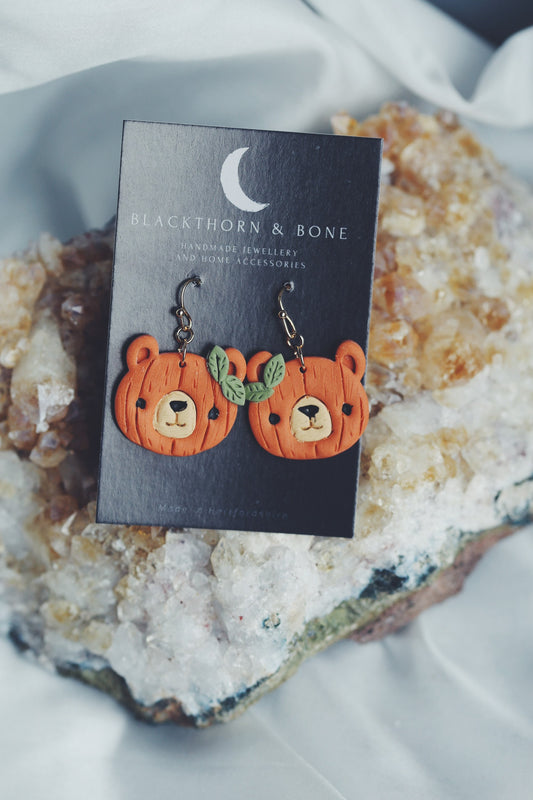 Floral Pumpkin Bear Earrings