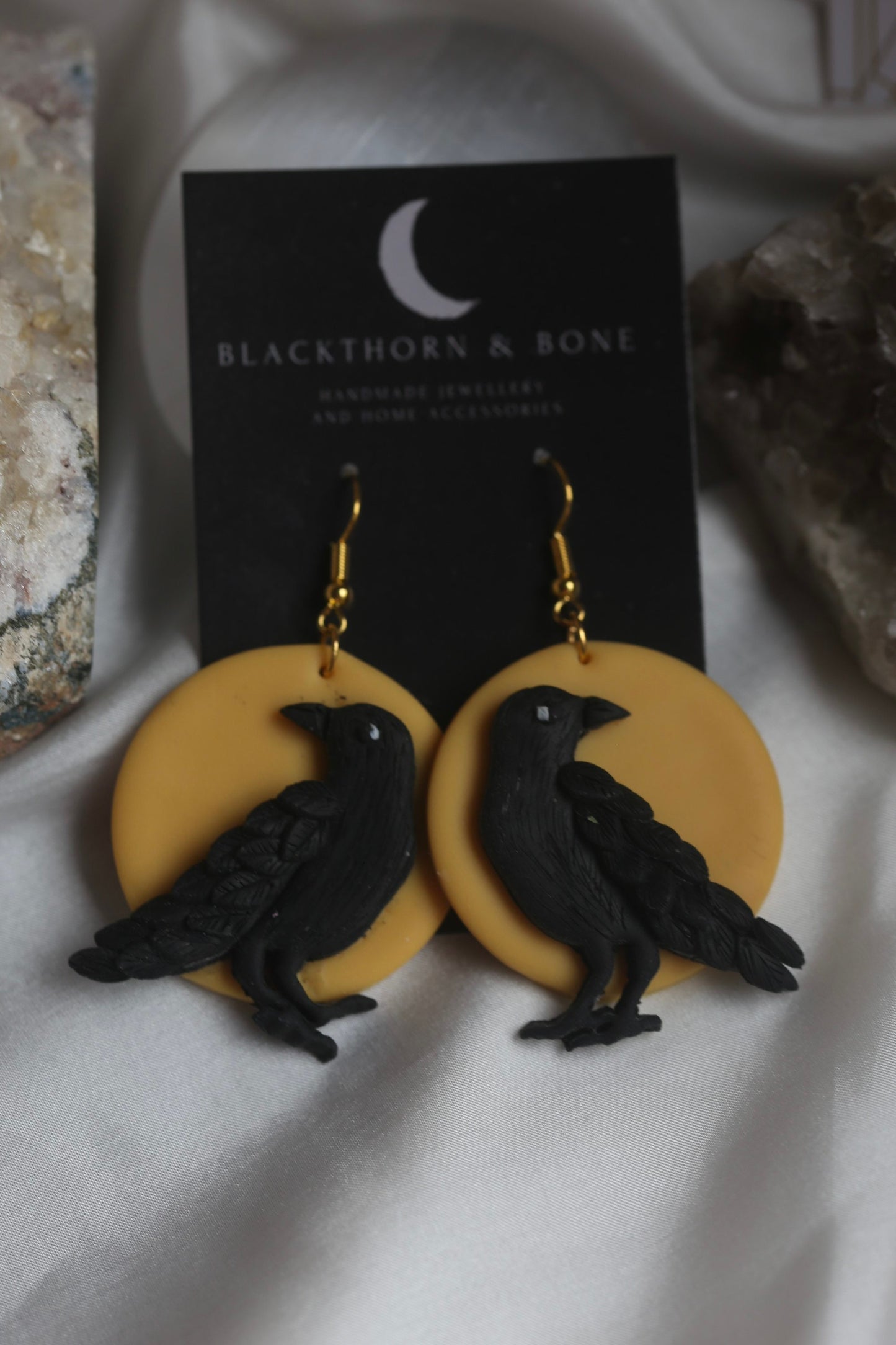 Raven and Full Moon Drop Earrings