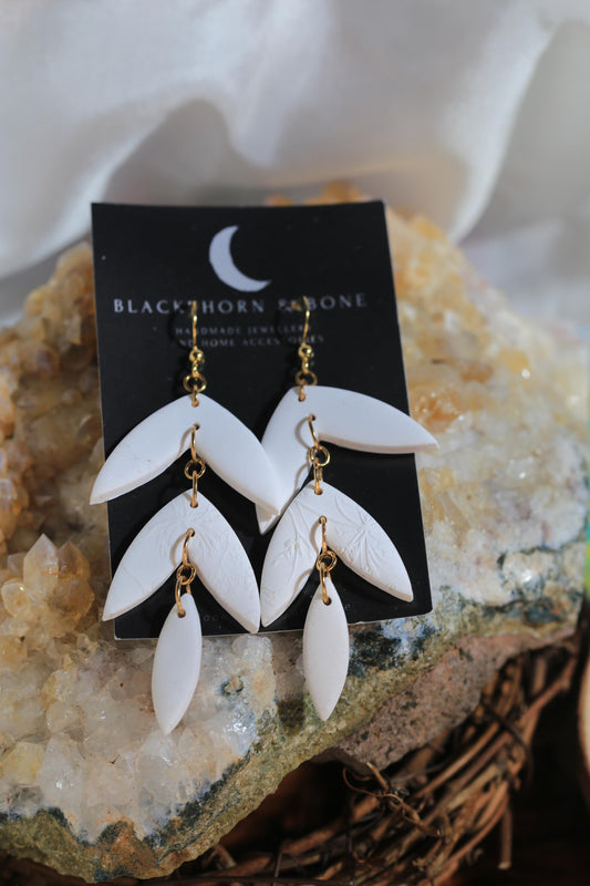 White Floral Texture Petal Shaped Earrings