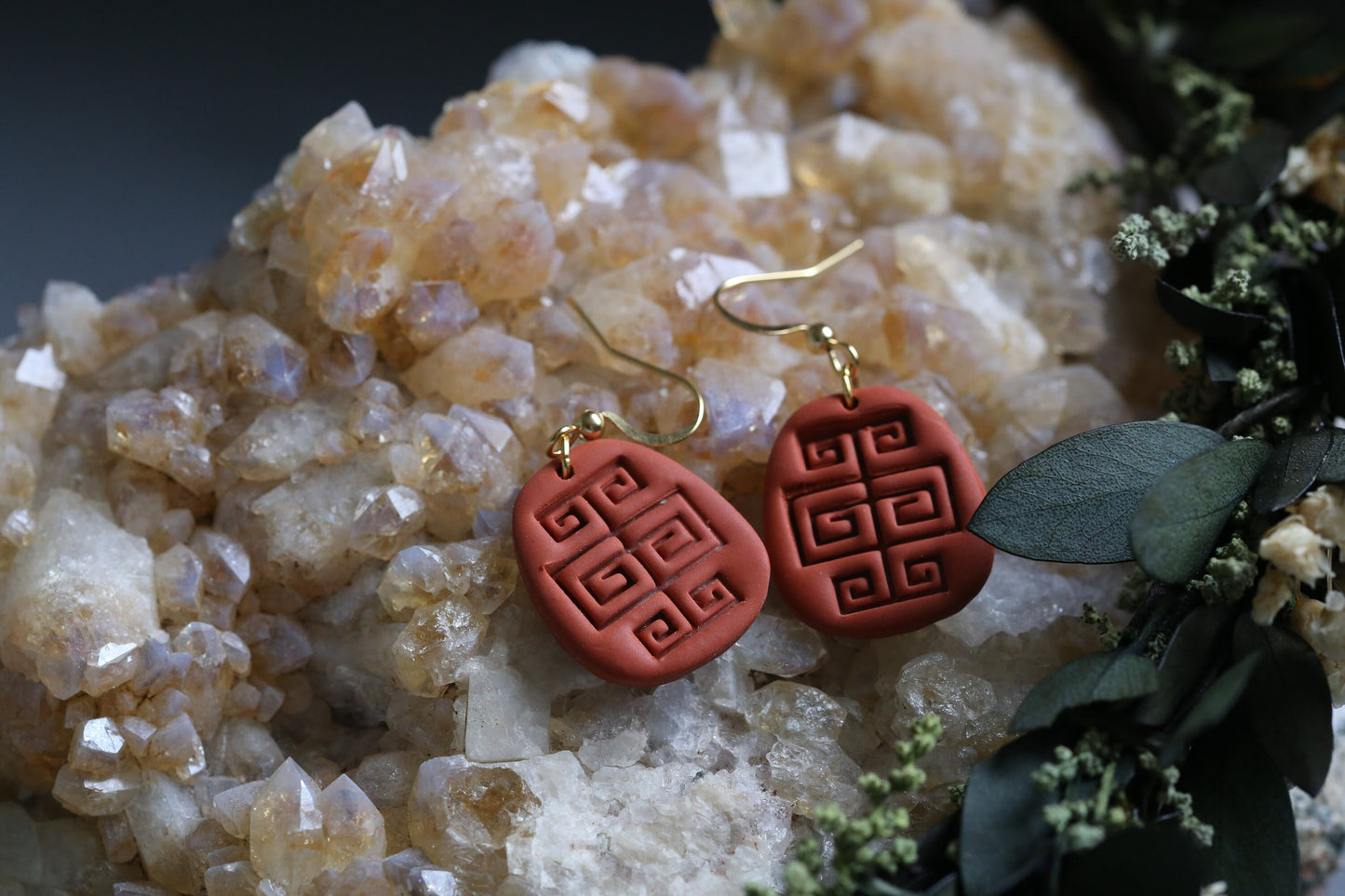Ancient Labyrinth Clay Earrings