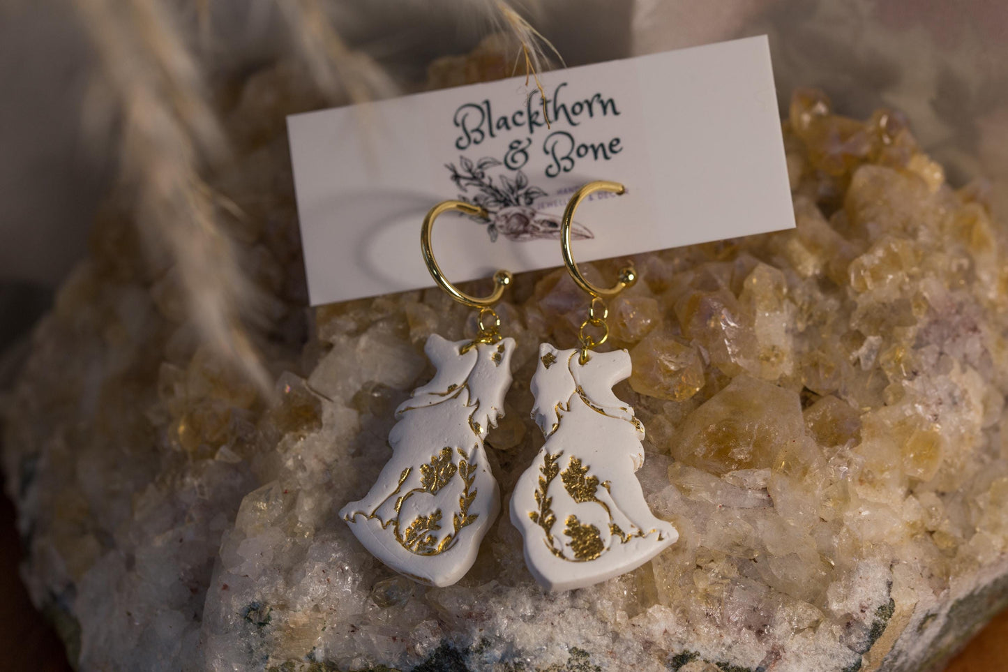 Folk Floral Wolves Earrings