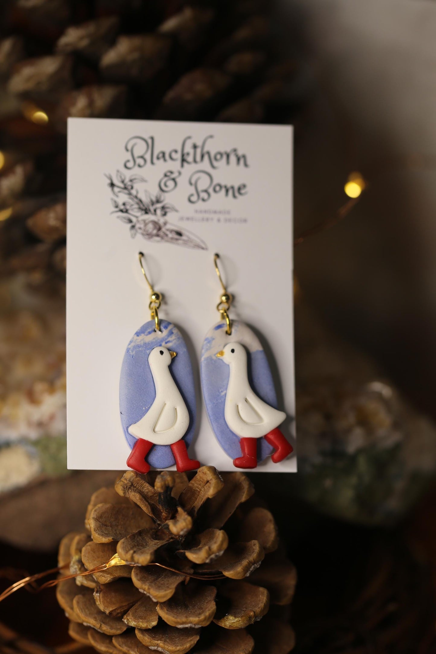 White Goose with Red Wellies Earrings