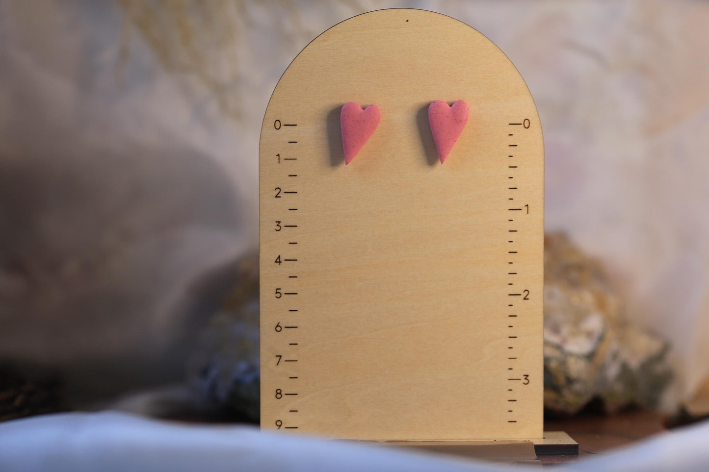 Long Pink Heart Stud Earrings
