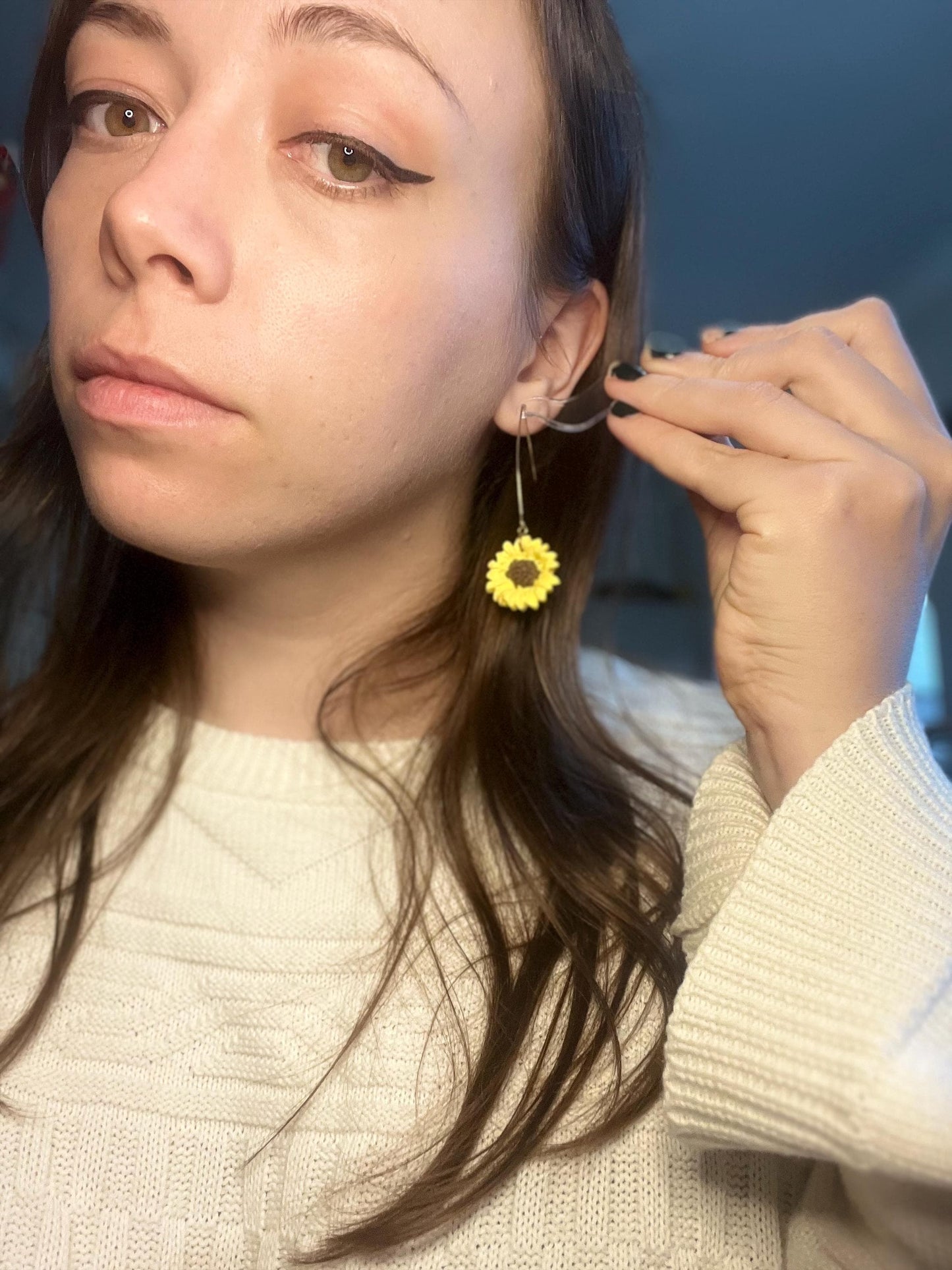 Long Sunflower Drop Earrings