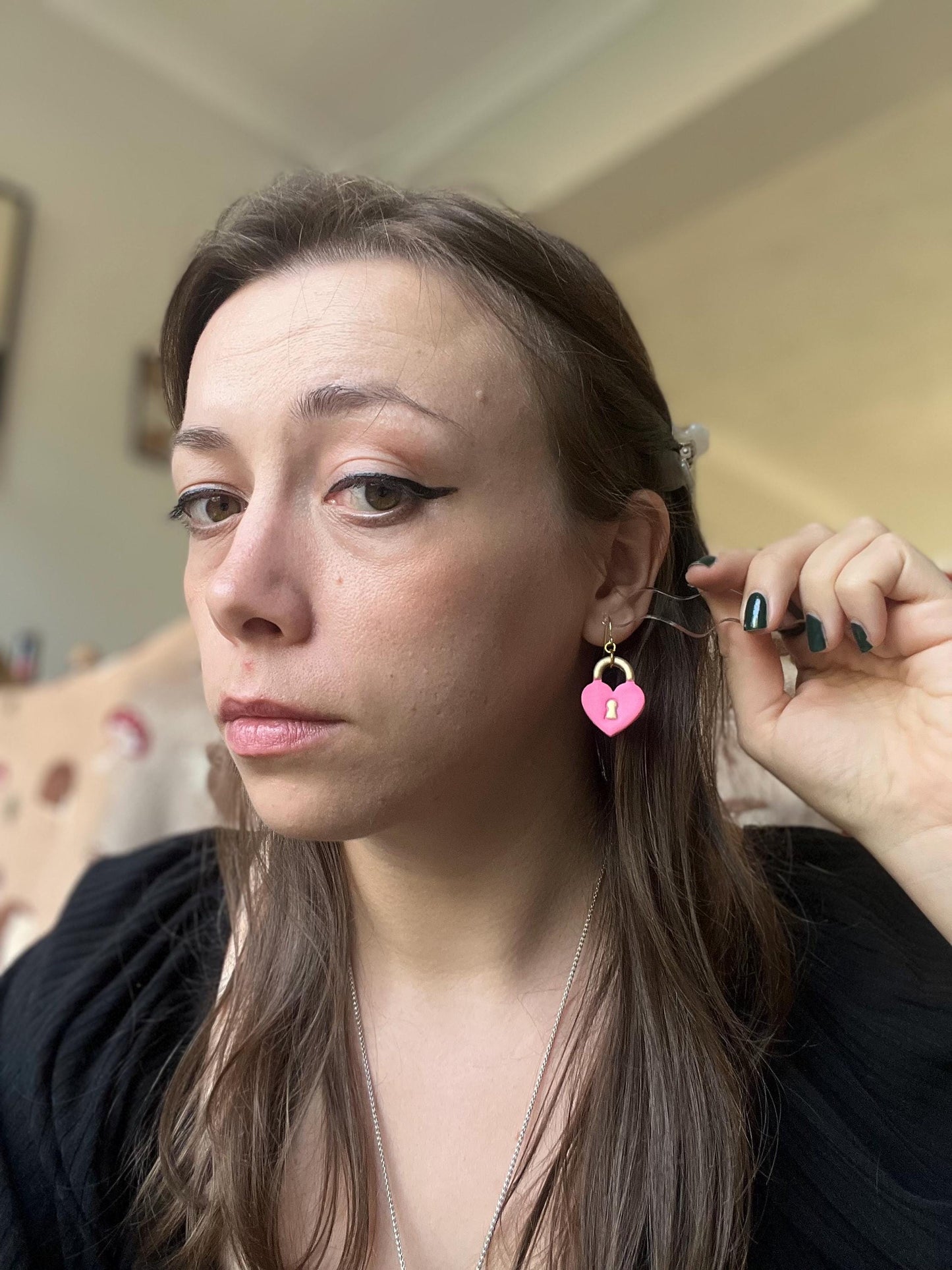 Handmade Heart Padlock Polymer Clay Earrings