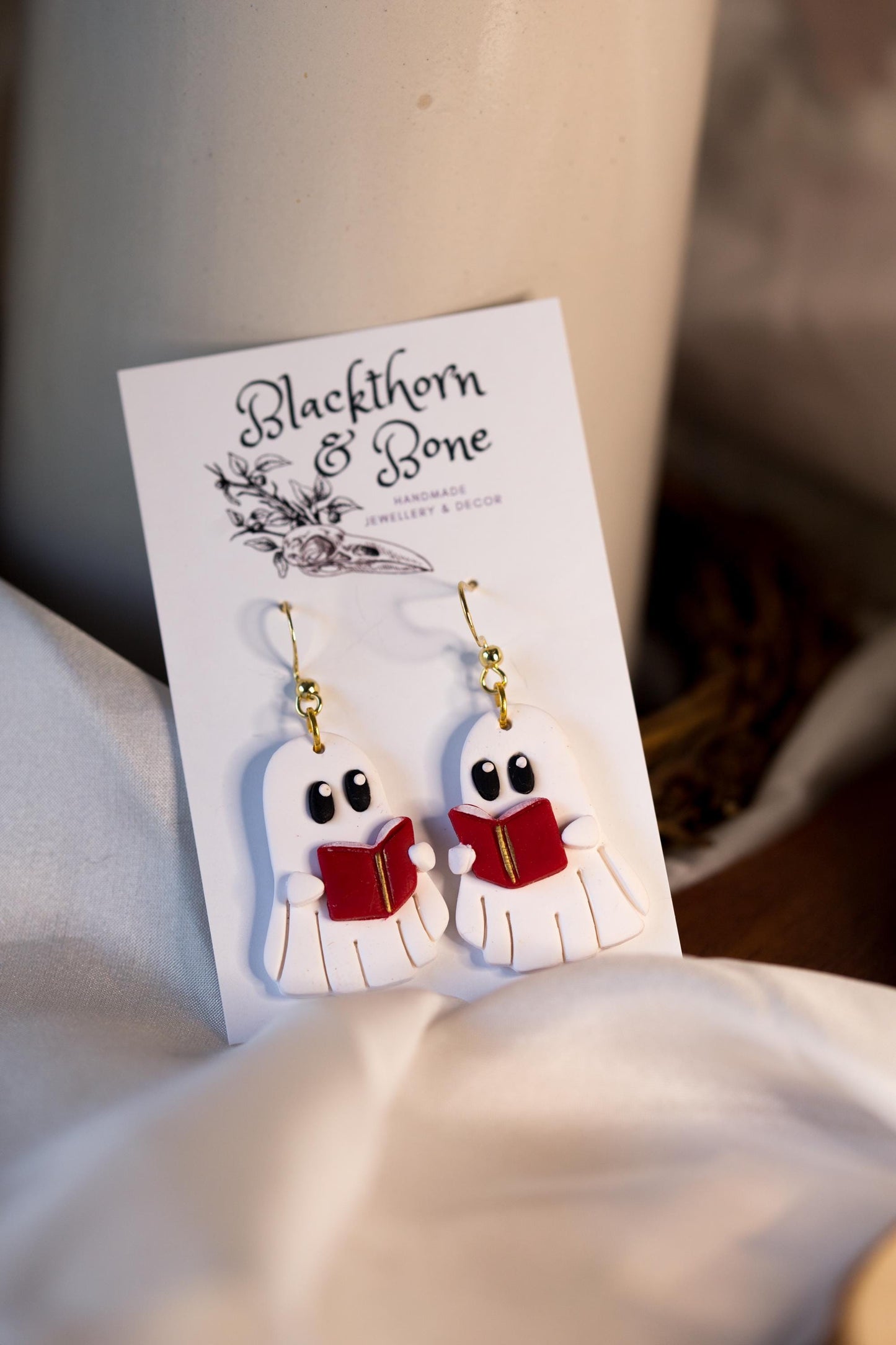 Ghost Librarian Clay Earrings