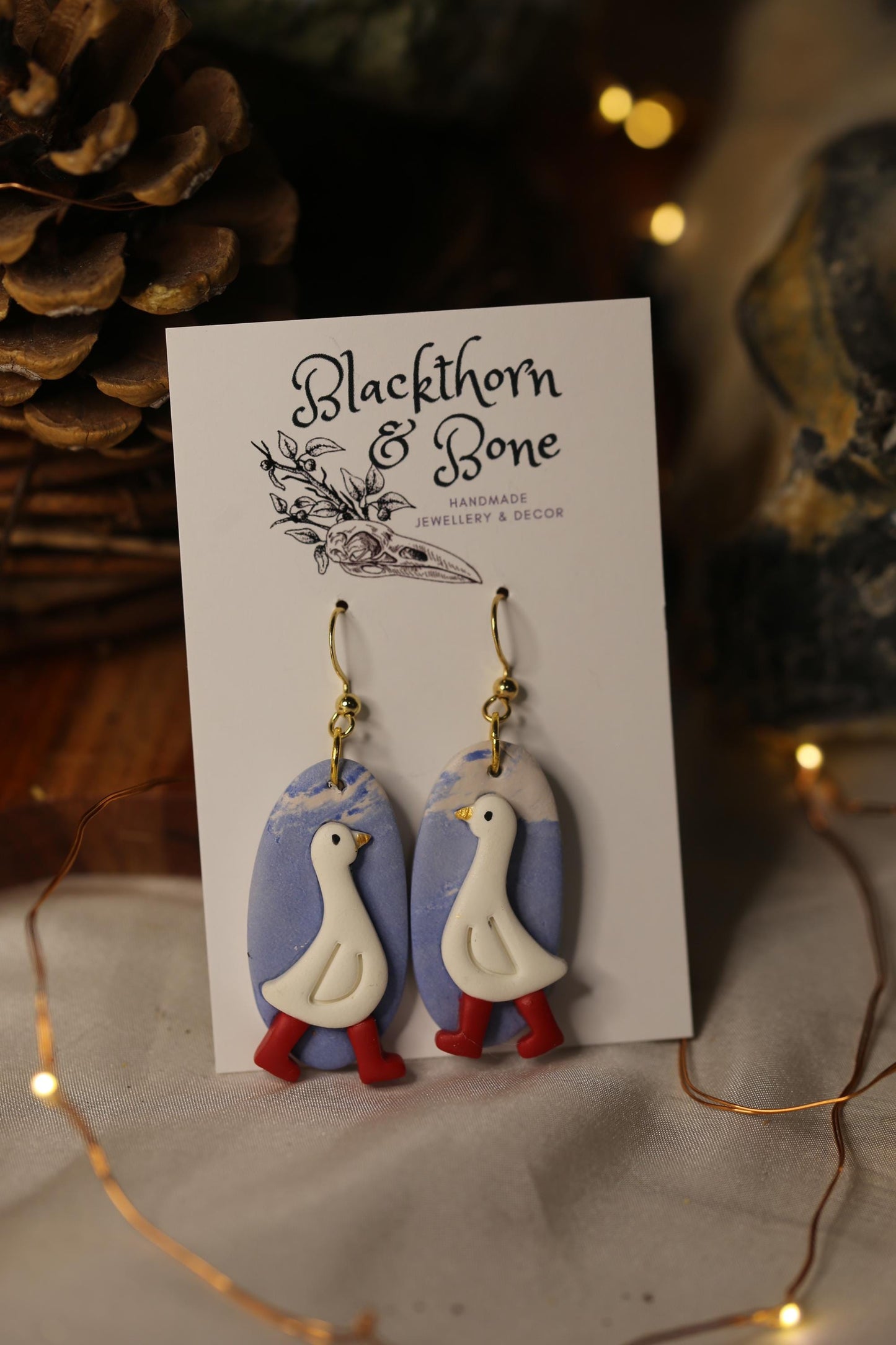 White Goose with Red Wellies Earrings