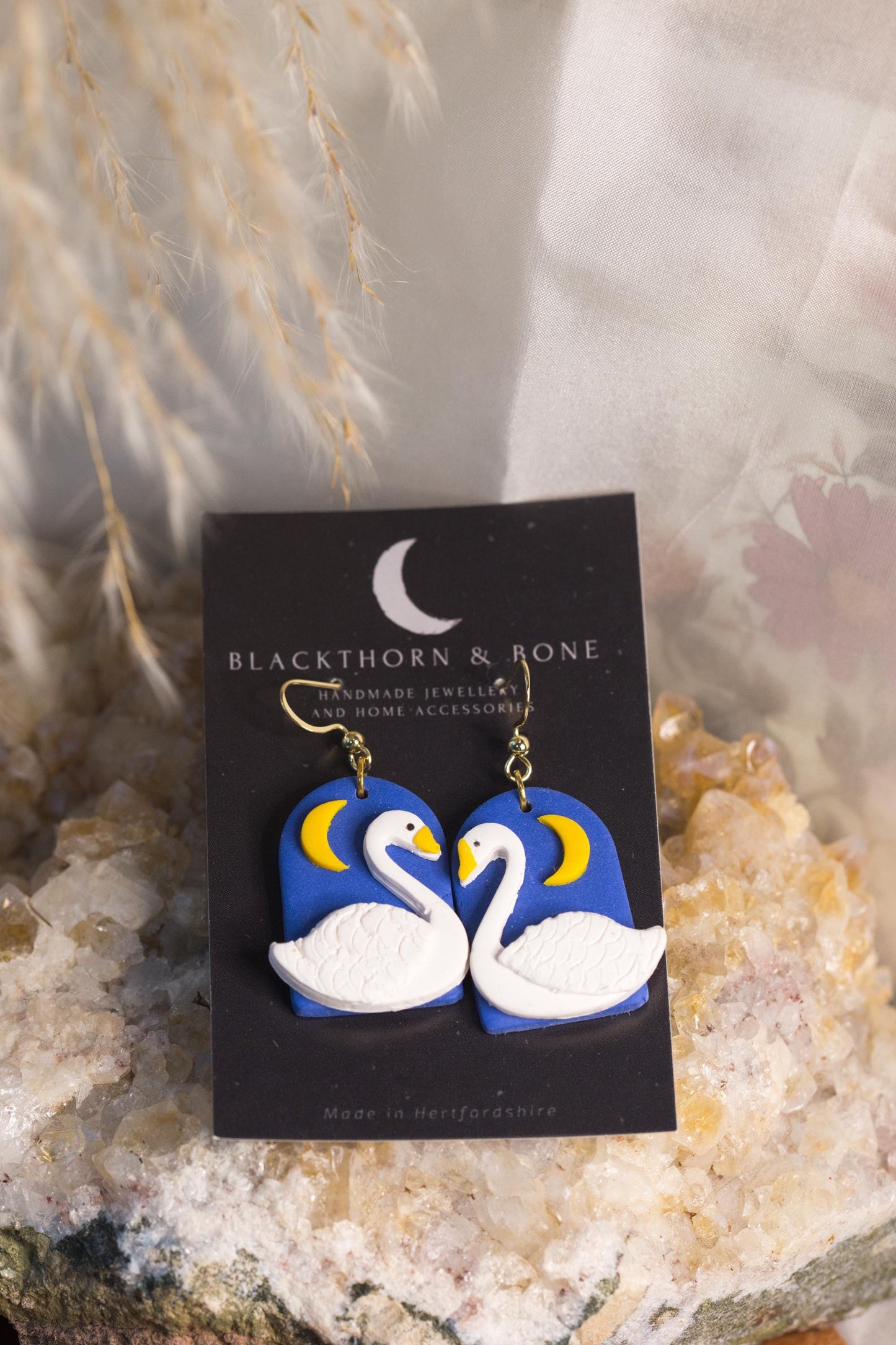 Blue Moon and Swans Earrings