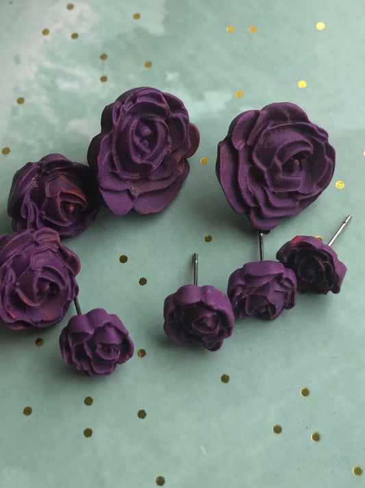 Black or Purple Rose Stud Earrings