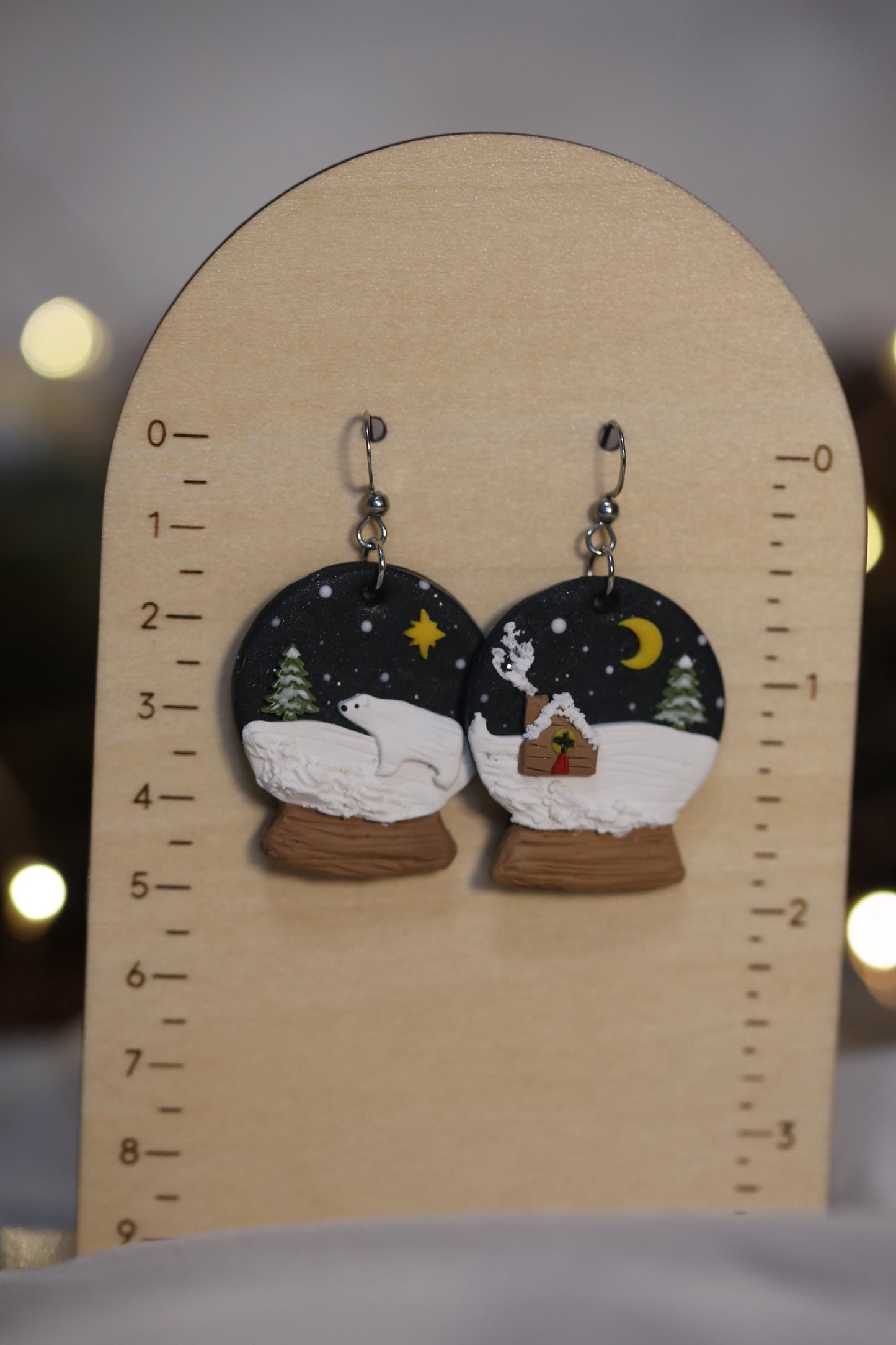Snowglobe with Cabin and Polar Bear Earrings