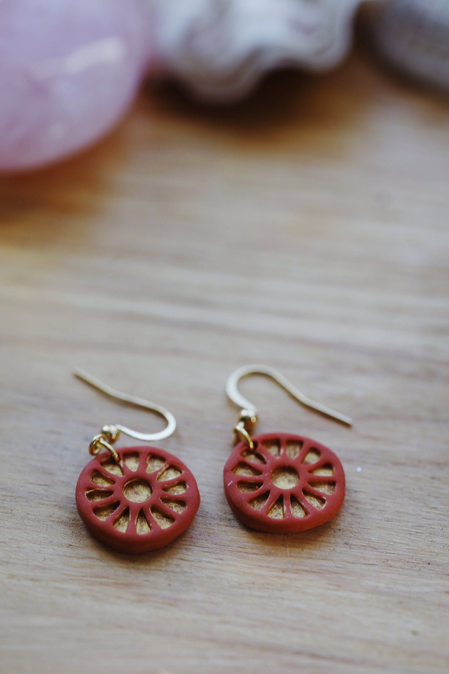 Ancient Sun Wheel Clay Earrings