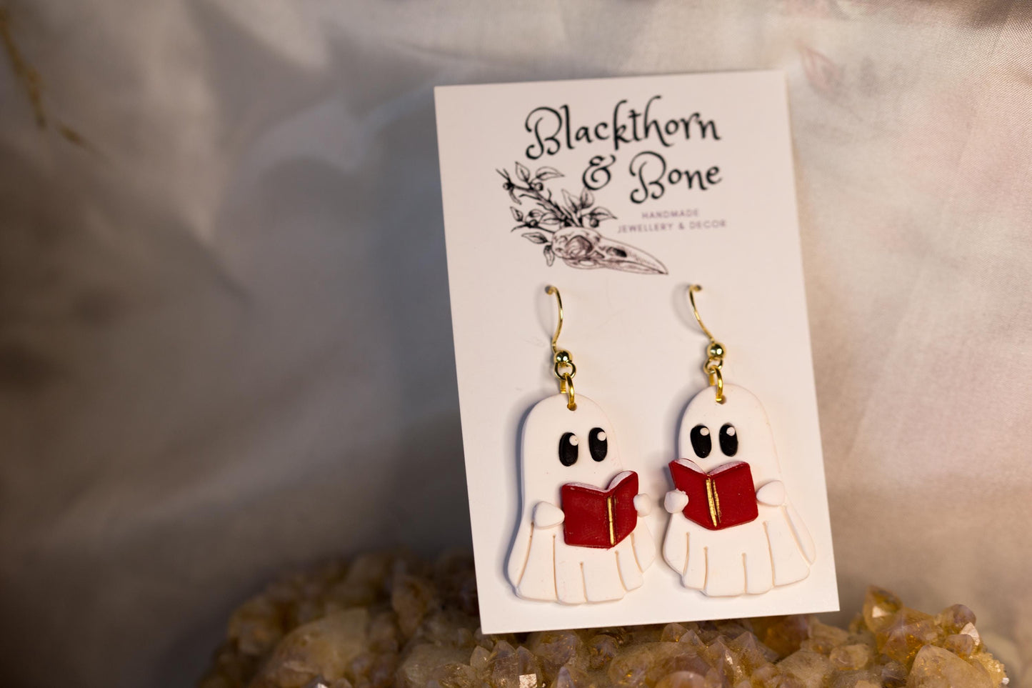 Ghost Librarian Clay Earrings
