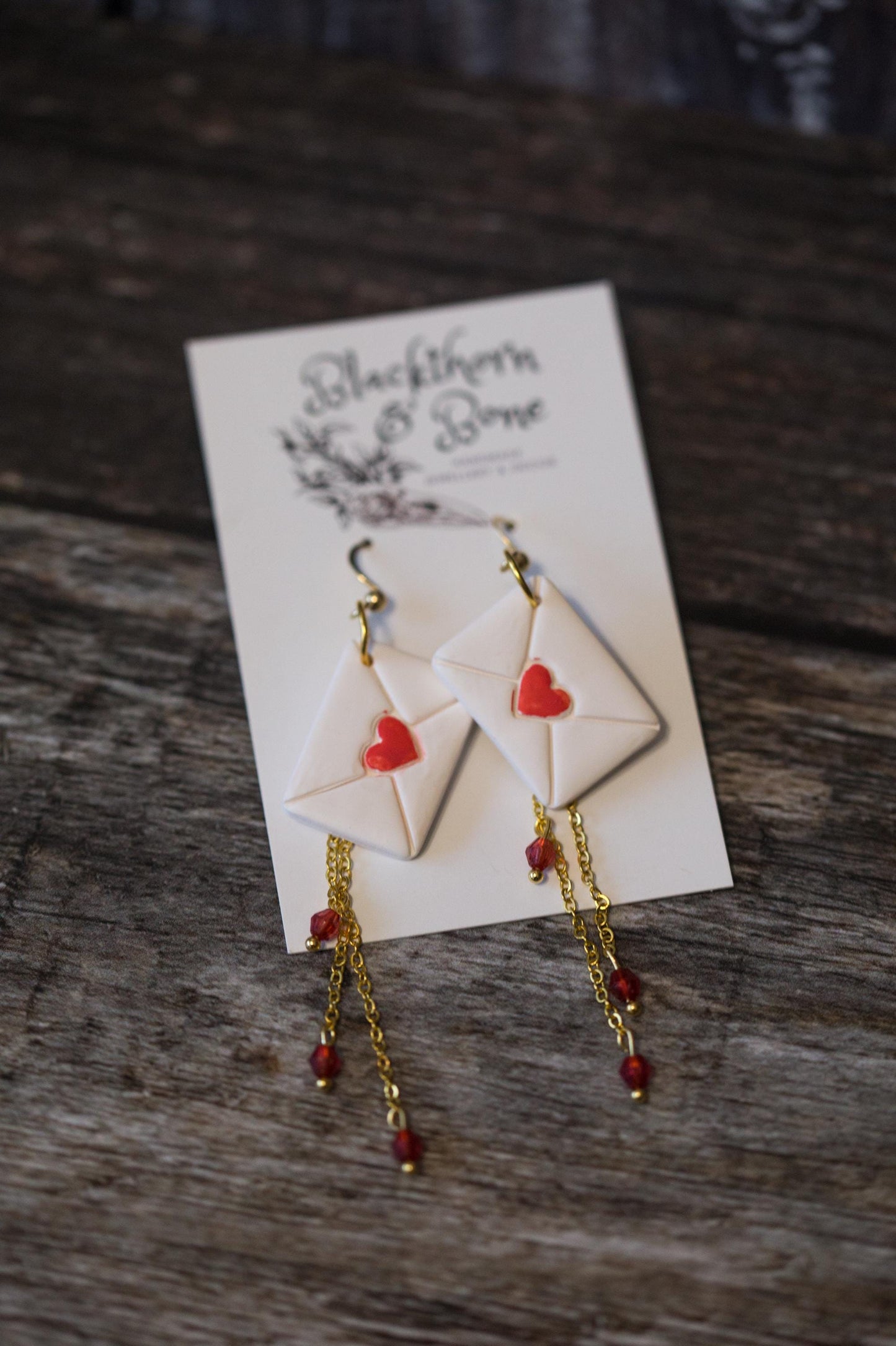 Love Letter Earrings with Chain and Crystal Beads