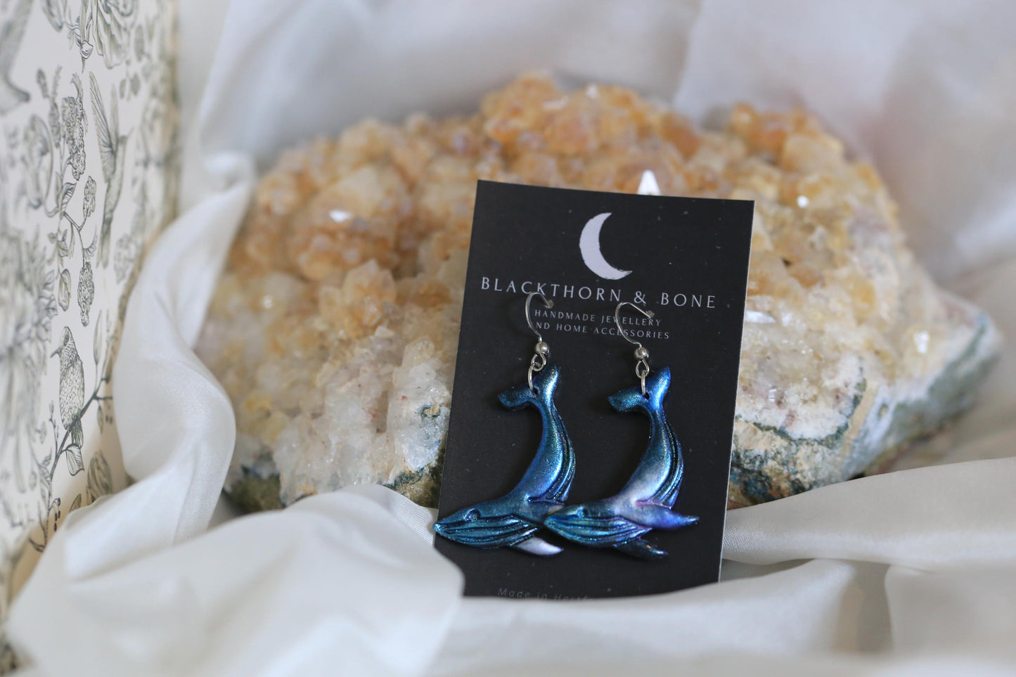 Galaxy Patterned Blue Whale Clay Earrings