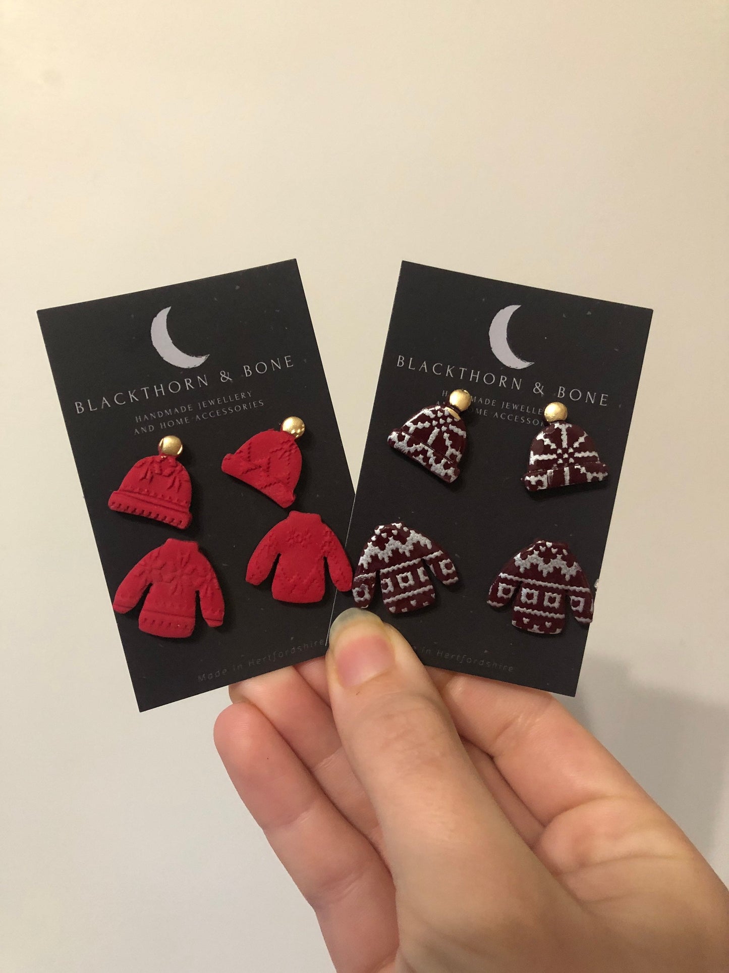 Christmas Stud Pack - Christmas Jumper and Woolly Hat Stud Earrings, Set of Two, Winter Jewellery