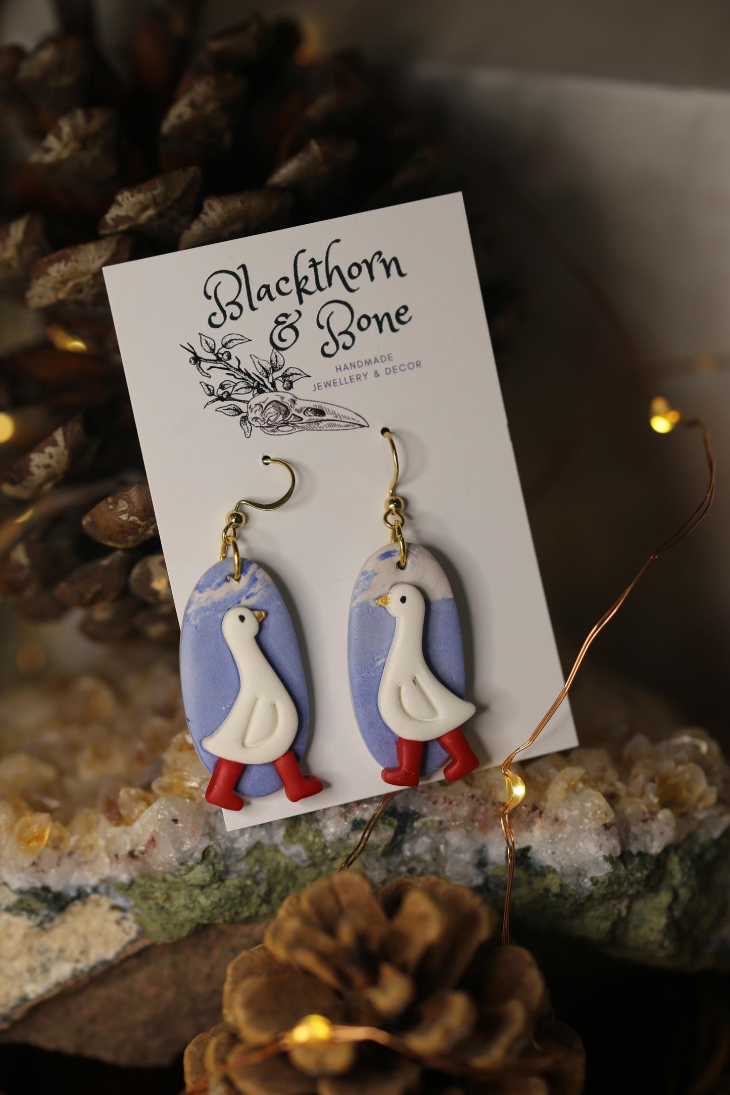 White Goose with Red Wellies Earrings