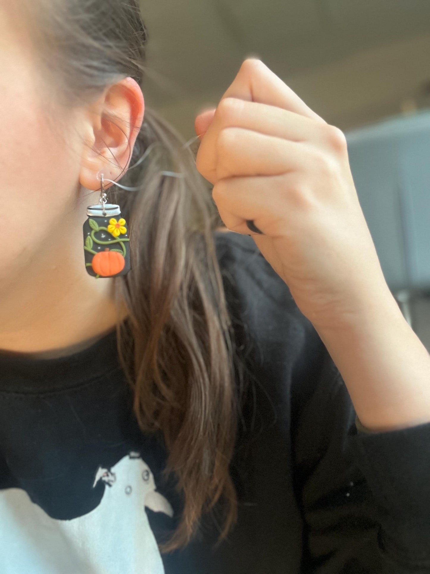 Handmade Pumpkin Mason Jar Earrings