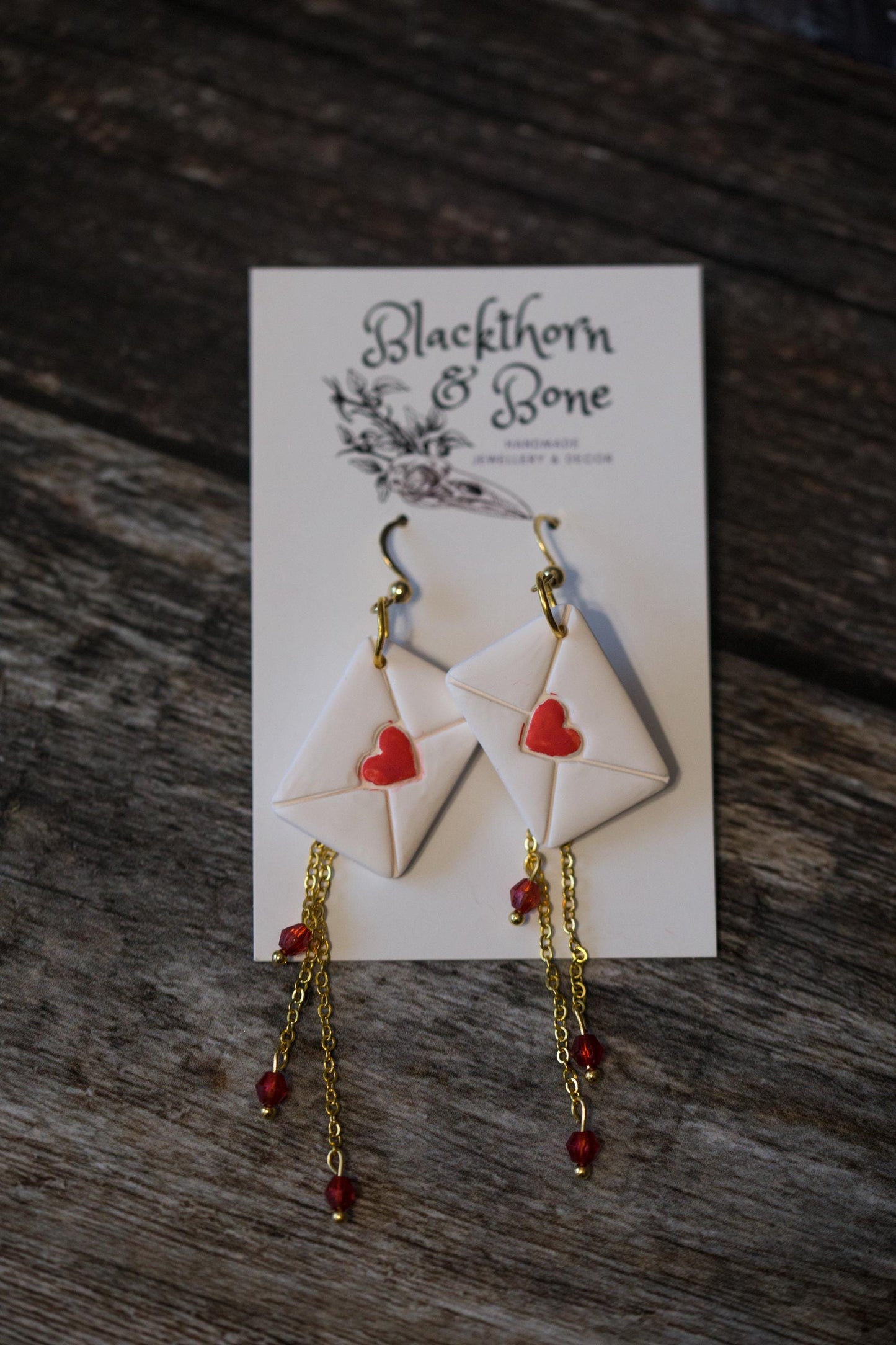 Love Letter Earrings with Chain and Crystal Beads