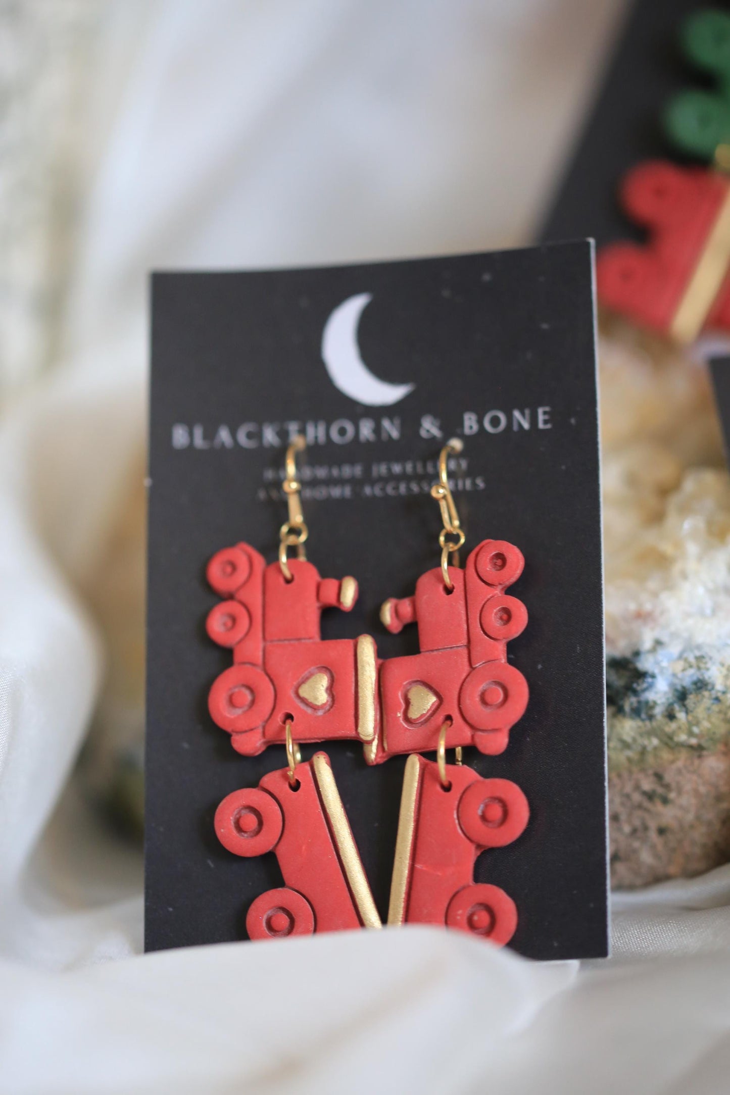 Green or Red Christmas Train Earring