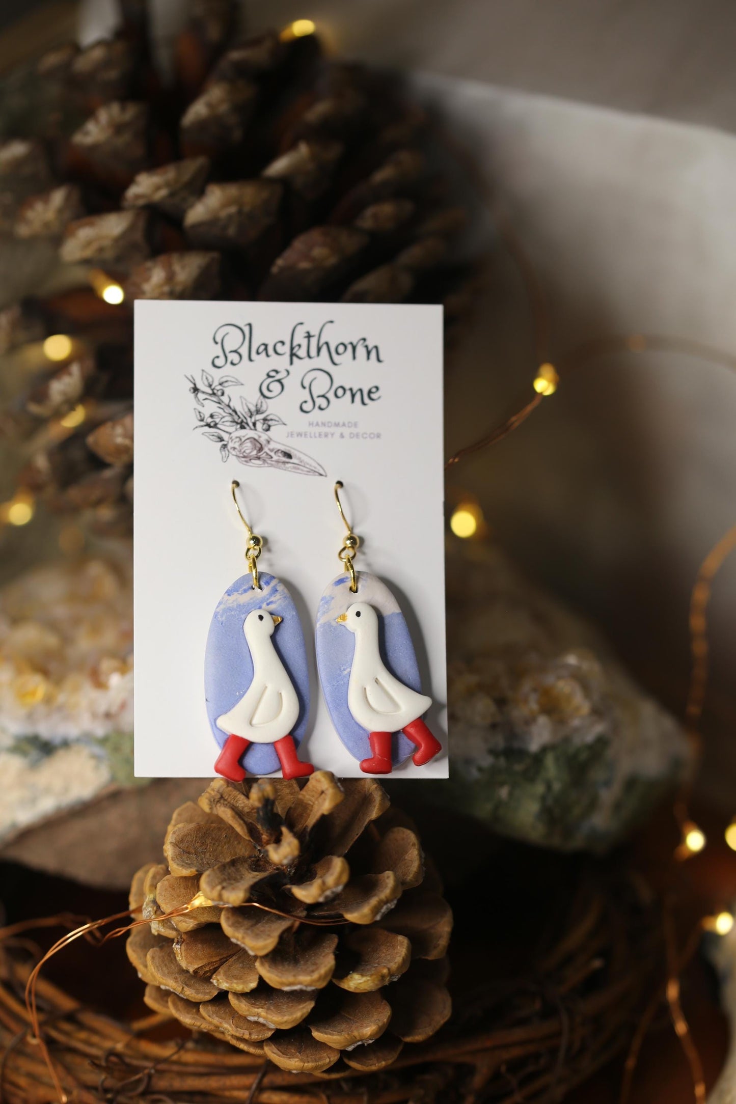 White Goose with Red Wellies Earrings