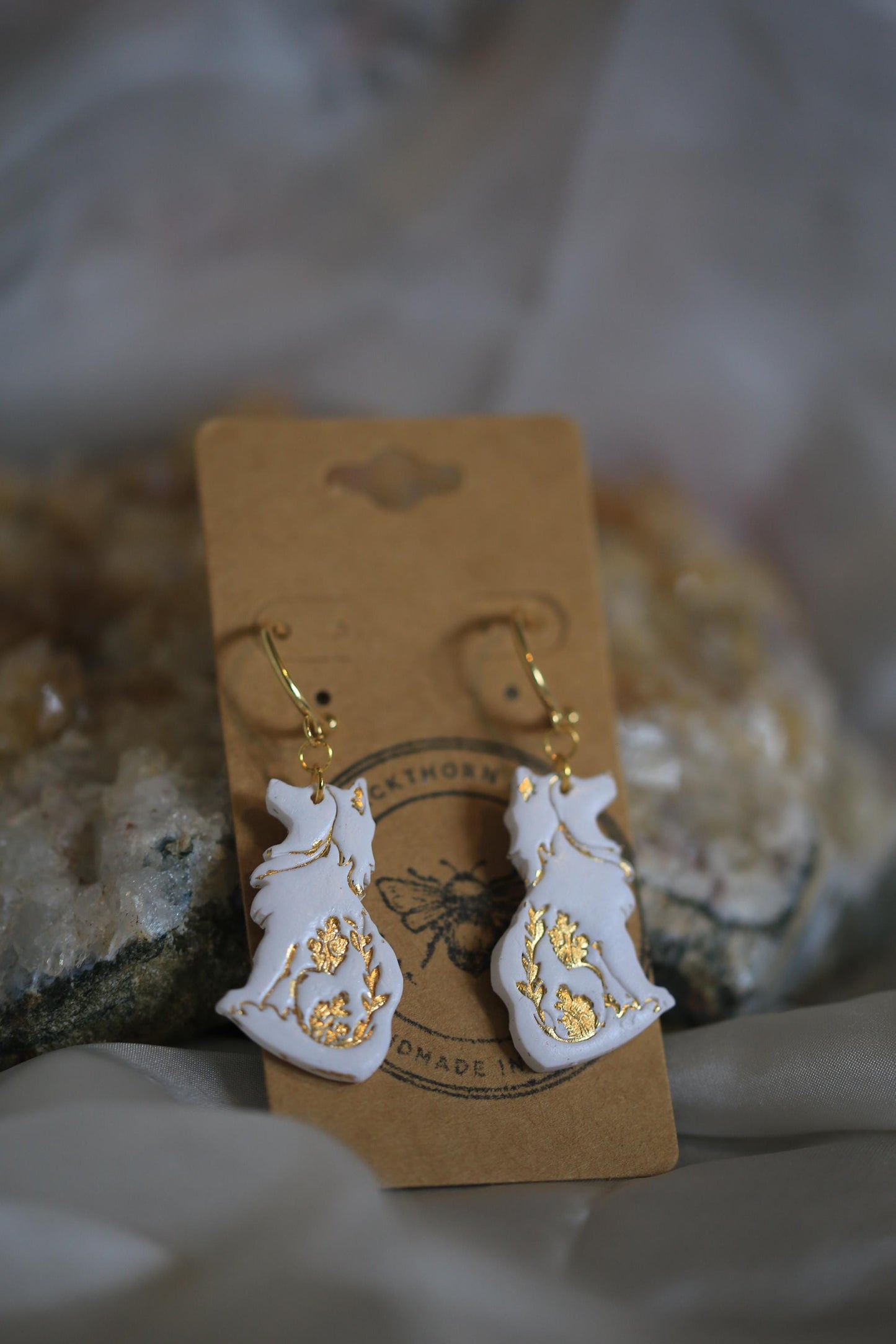 Folk Floral Wolves Earrings