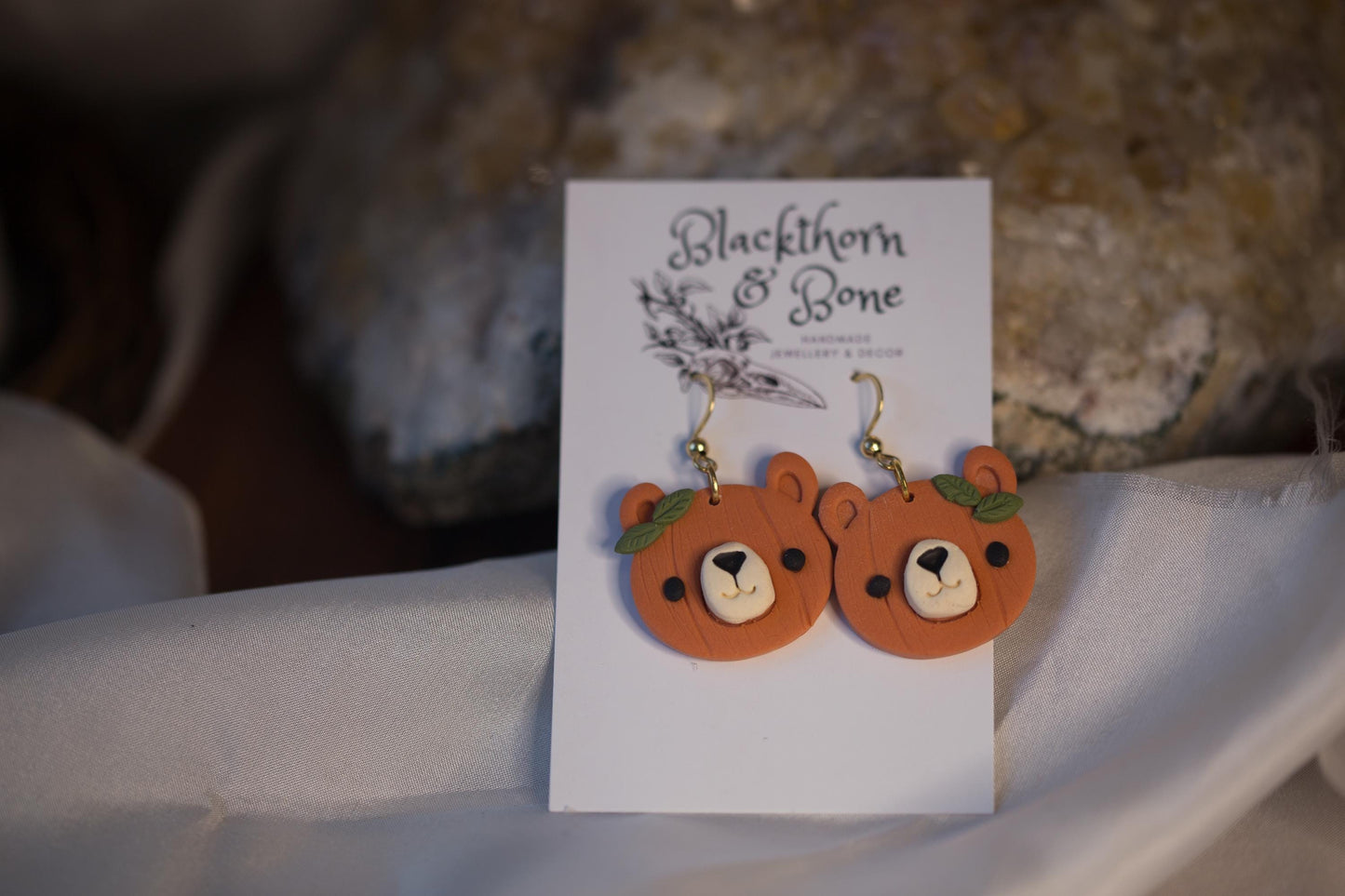 Floral Pumpkin Bear Earrings