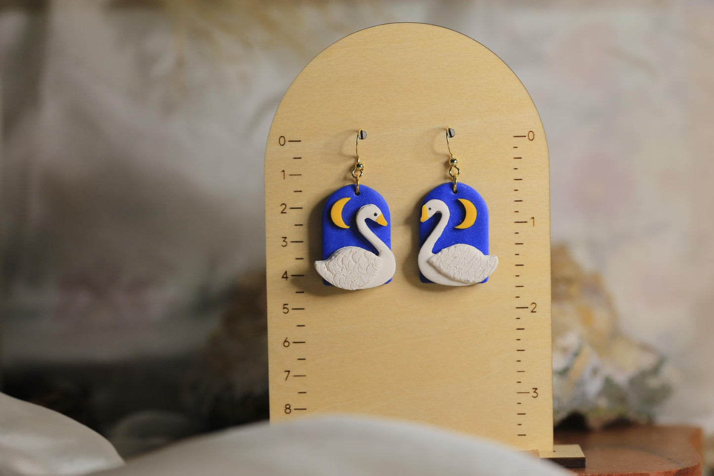 Blue Moon and Swans Earrings