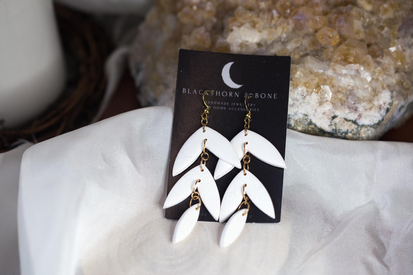 White Floral Texture Petal Shaped Earrings