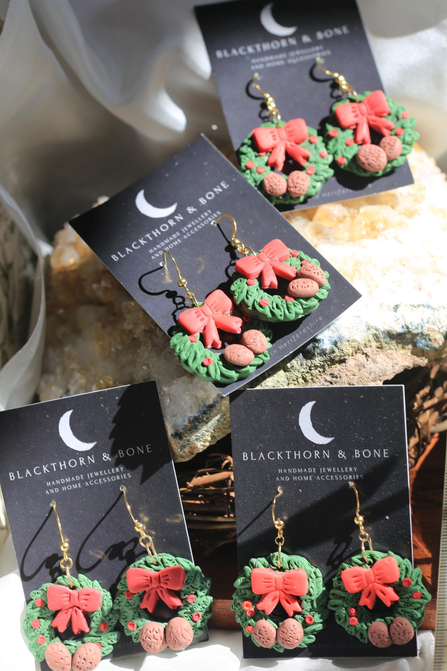 Christmas Wreath Clay Earrings