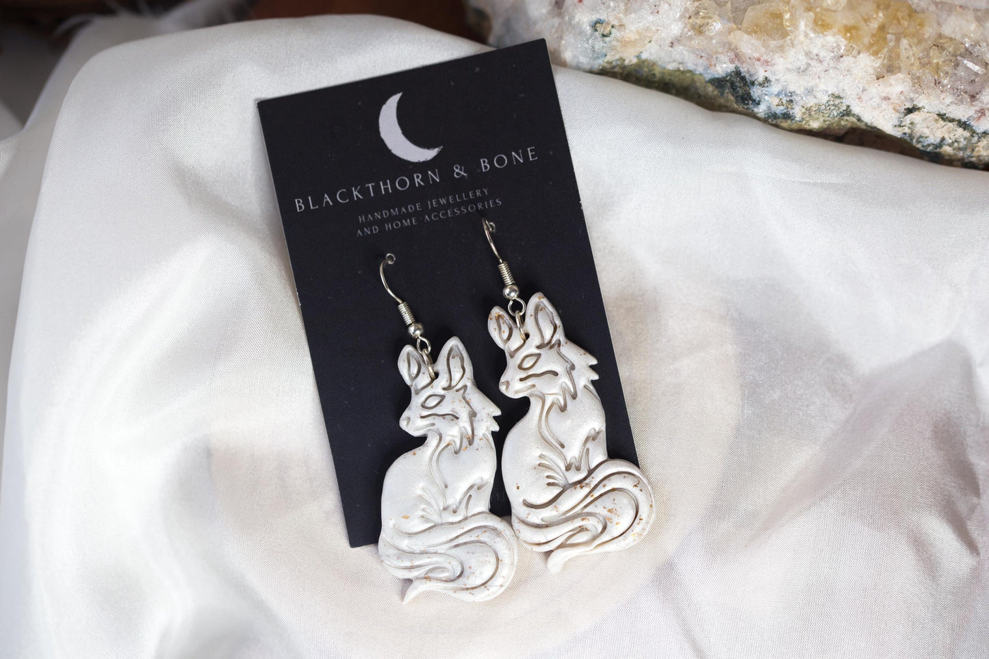 Silver Pearl Fox earrings