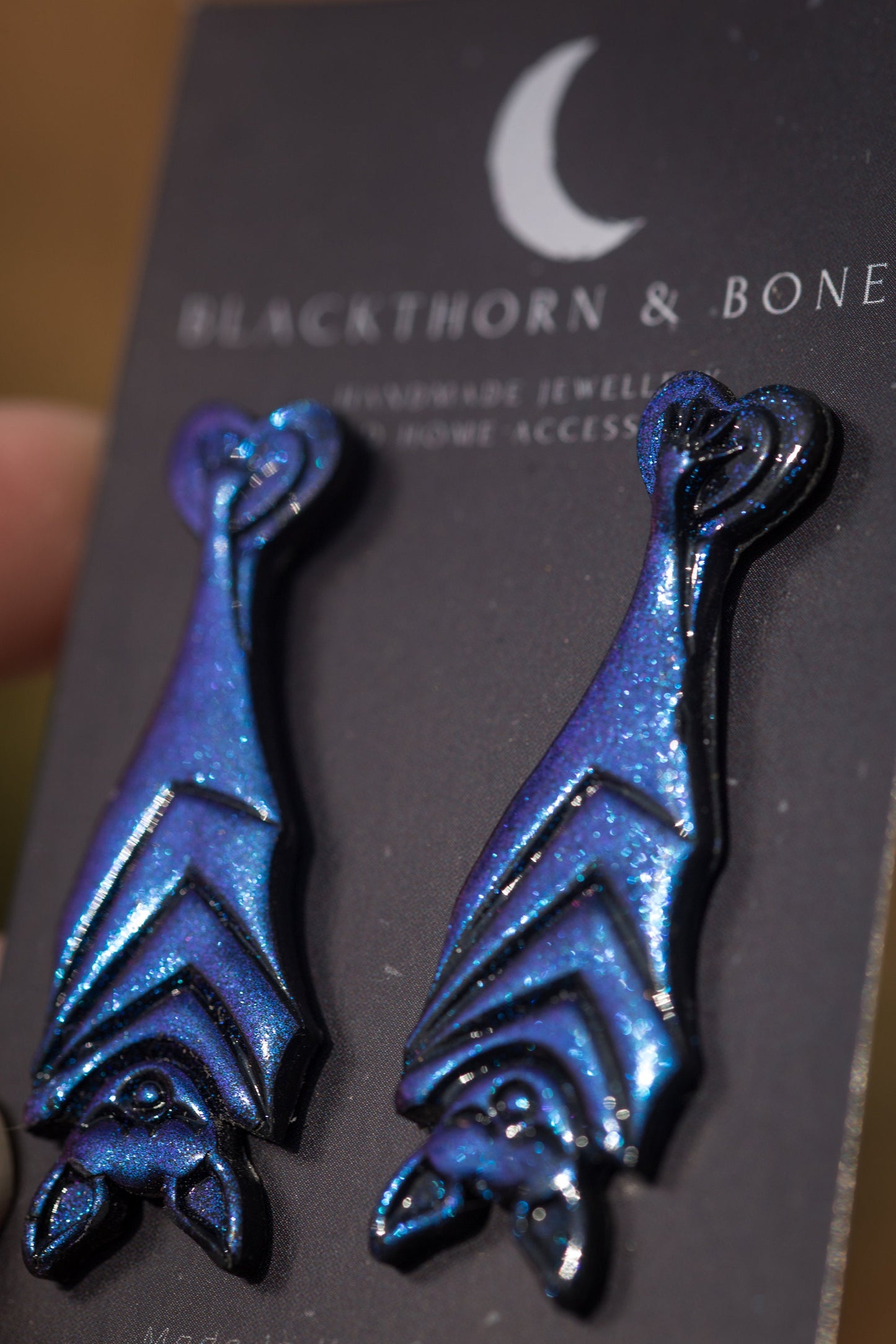 Sparkly Purple Bat Statement Stud Earrings