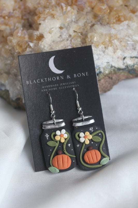 Handmade Pumpkin Mason Jar Earrings