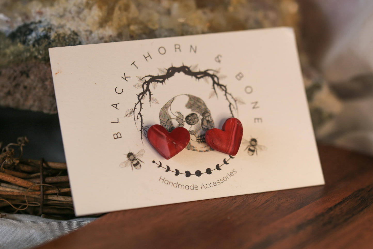 Dainty Red Love Heart Polymer Clay Stud Earrings