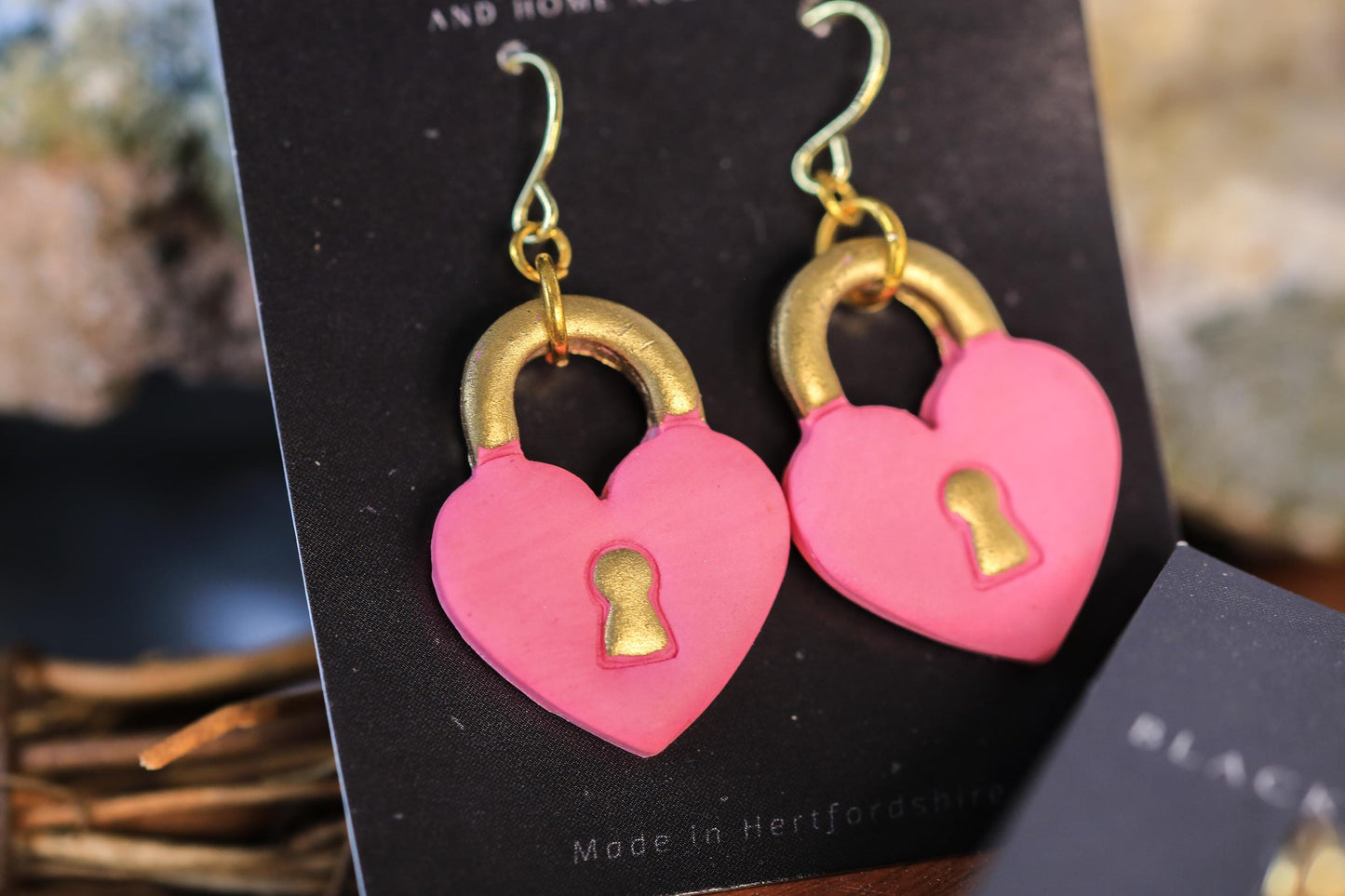 Handmade Heart Padlock Polymer Clay Earrings