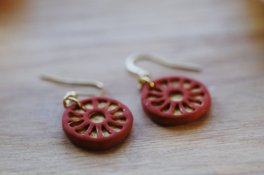 Ancient Sun Wheel Clay Earrings