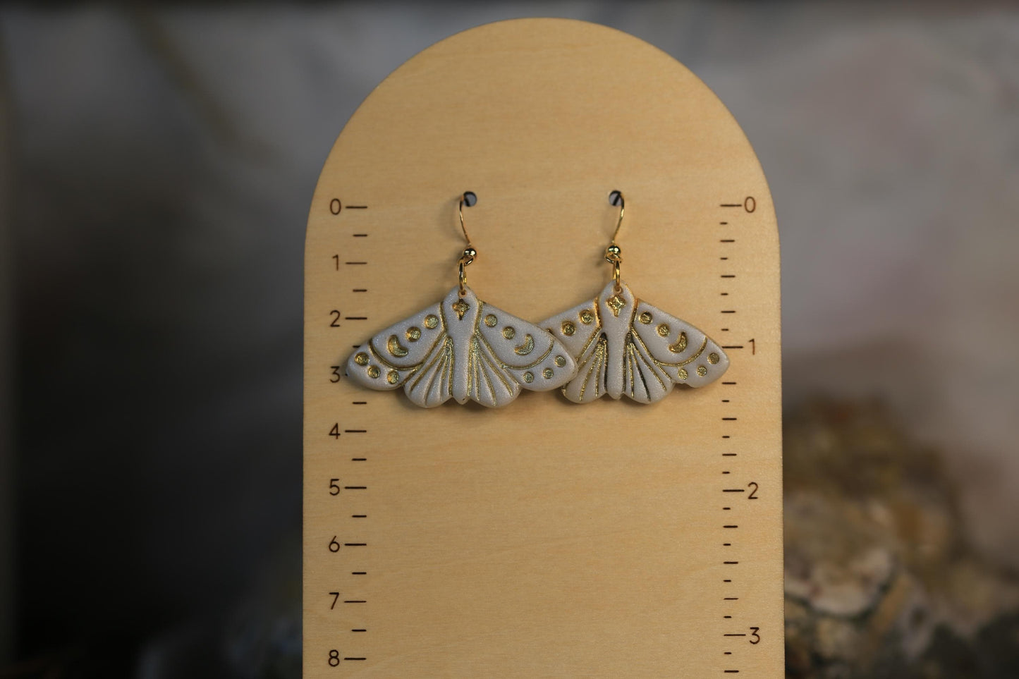 Pearlescent White Moth Embossed Statement Earrings