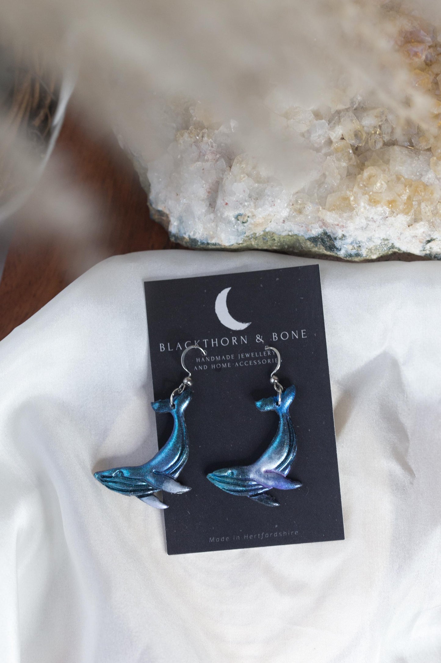 Galaxy Patterned Blue Whale Clay Earrings