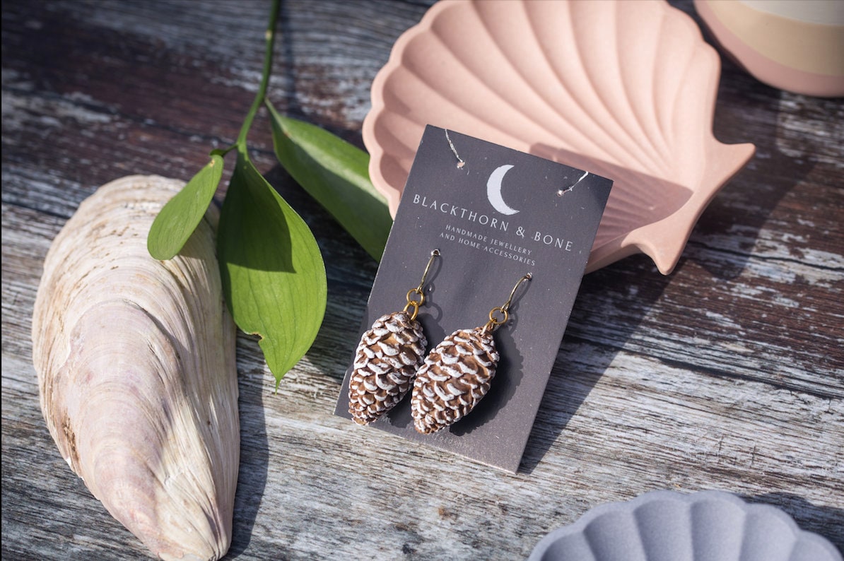 Snowy Pine Cone Earrings