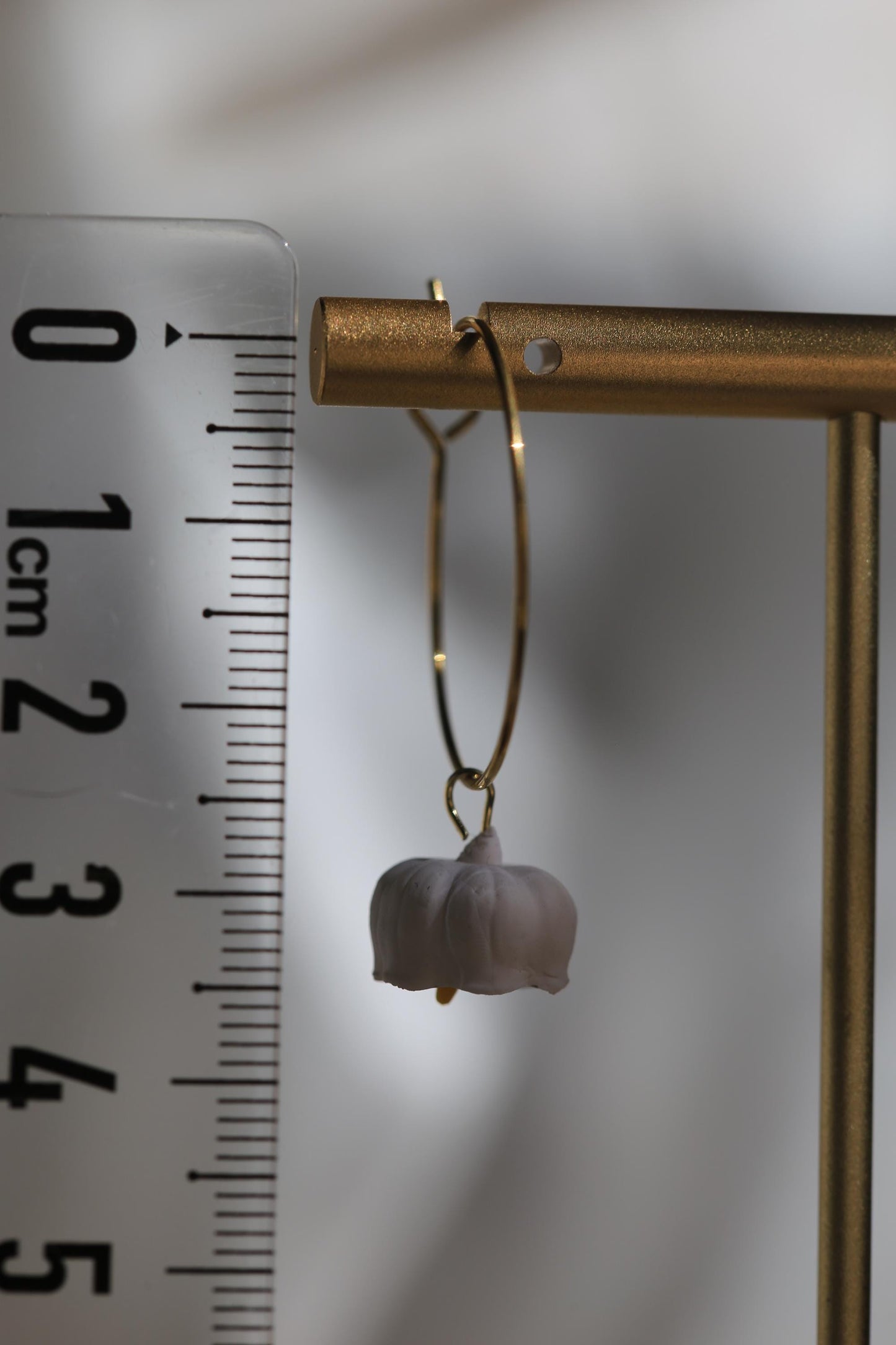 White Lily of the Valley Clay Hoop Earrings with Gold Steel Hoop