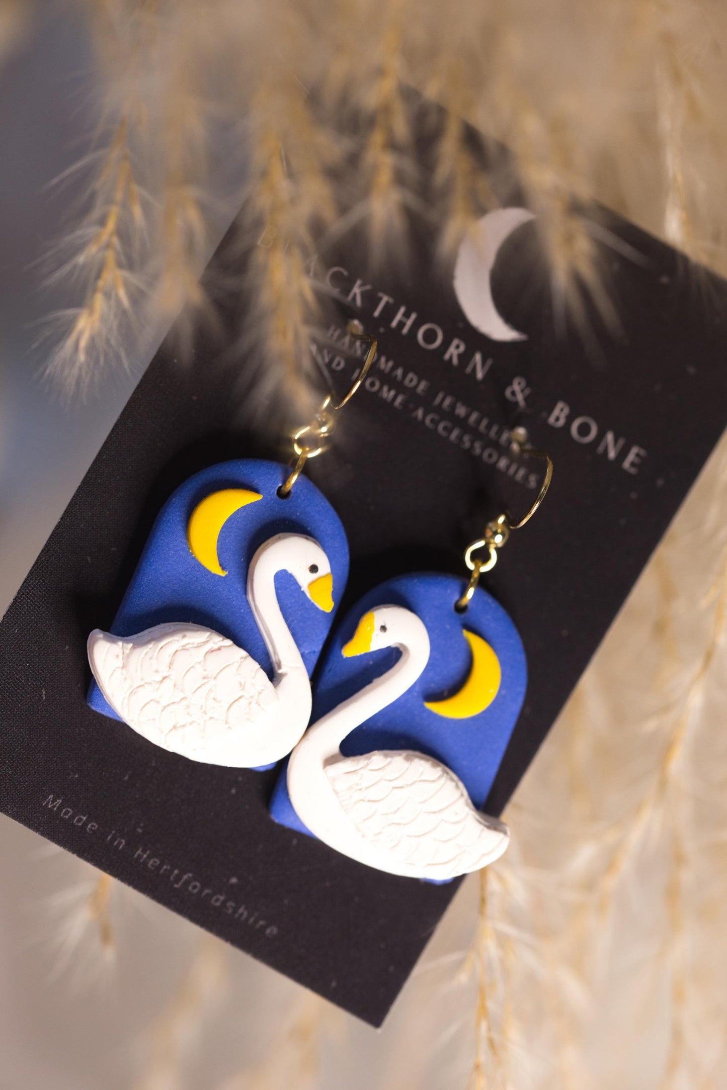 Blue Moon and Swans Earrings