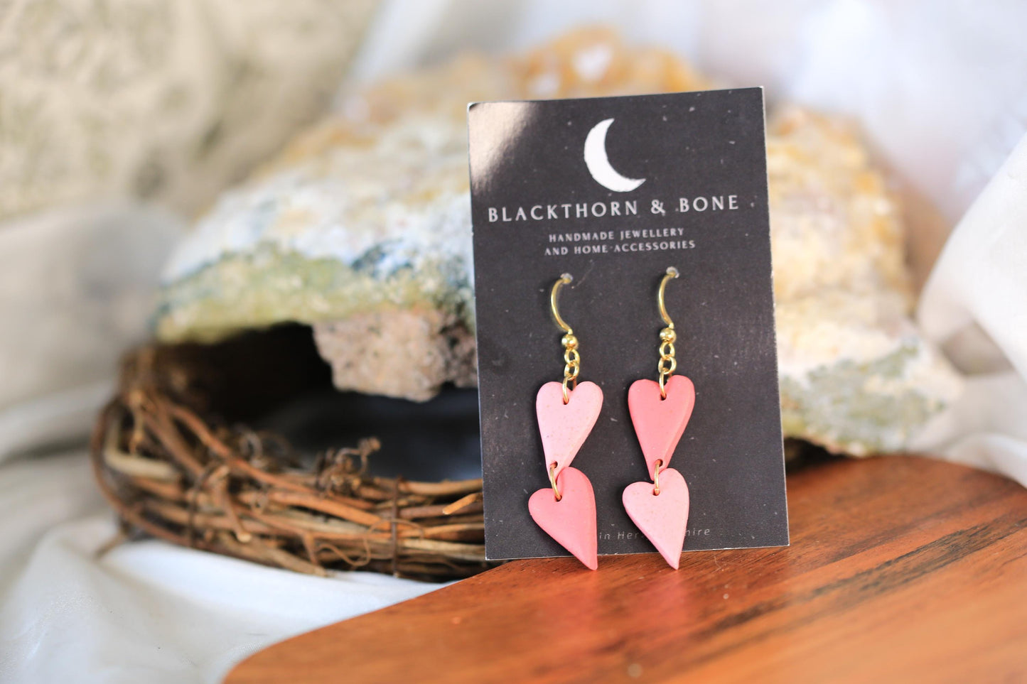 Double Heart Drop Earrings