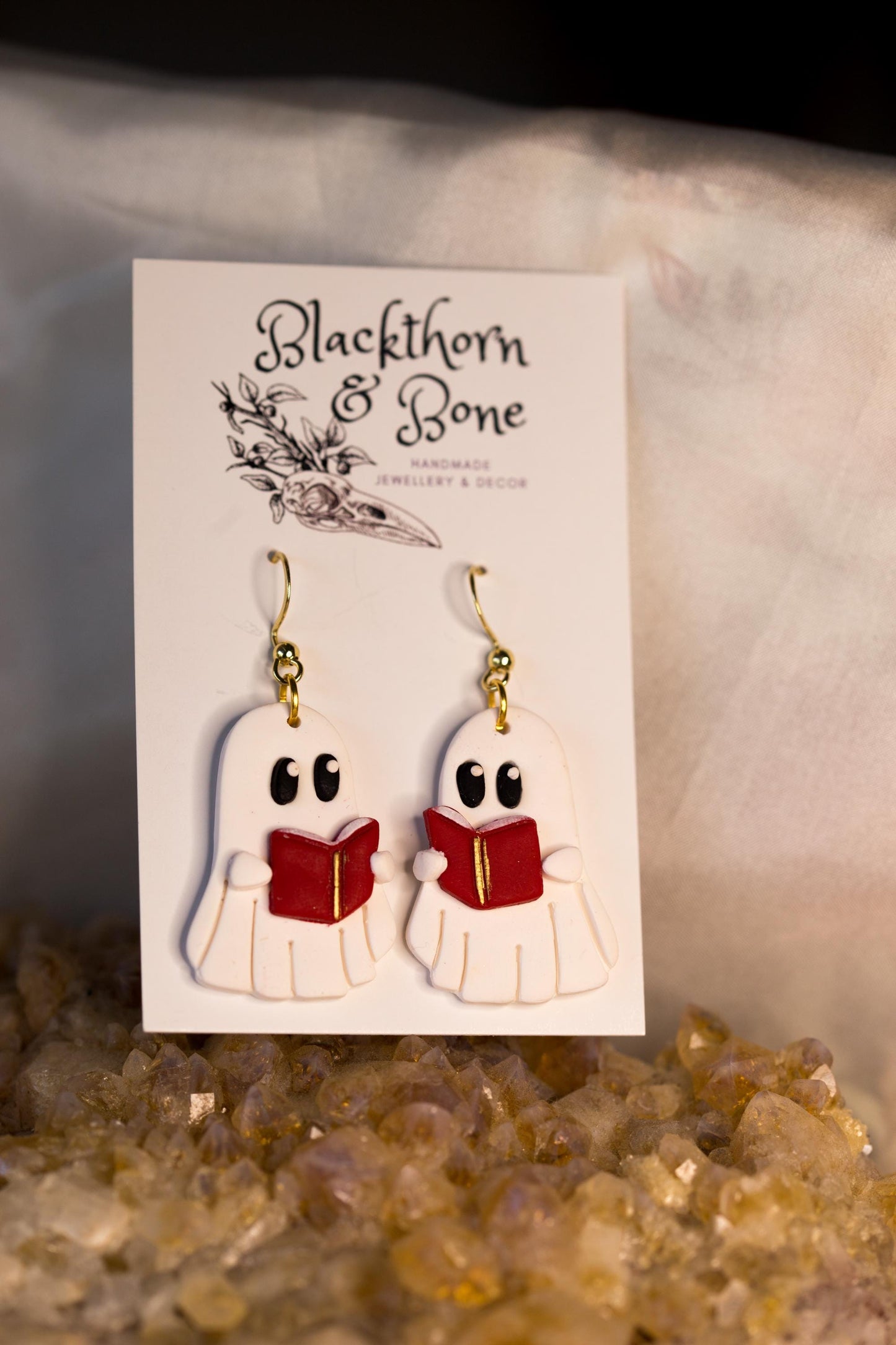 Ghost Librarian Clay Earrings