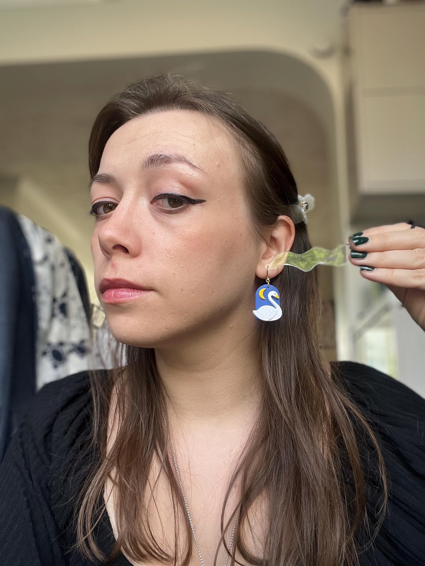 Blue Moon and Swans Earrings