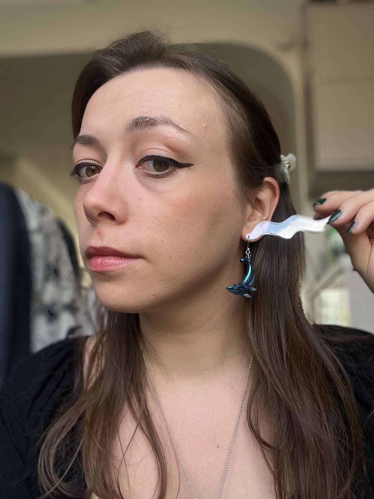 Galaxy Patterned Blue Whale Clay Earrings