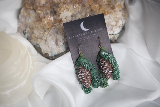Snowy Pine Cone Drop Earrings