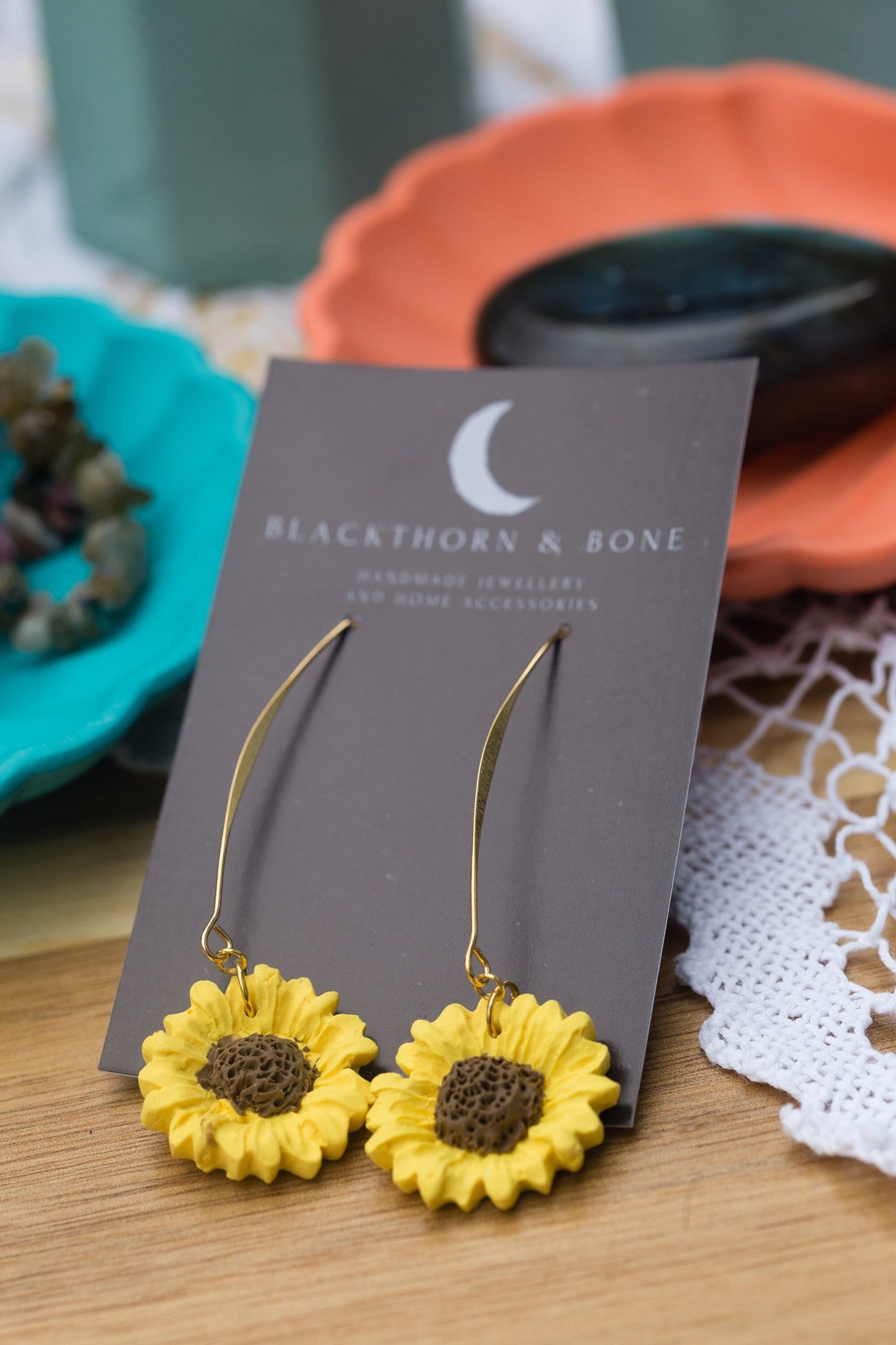 Long Sunflower Drop Earrings