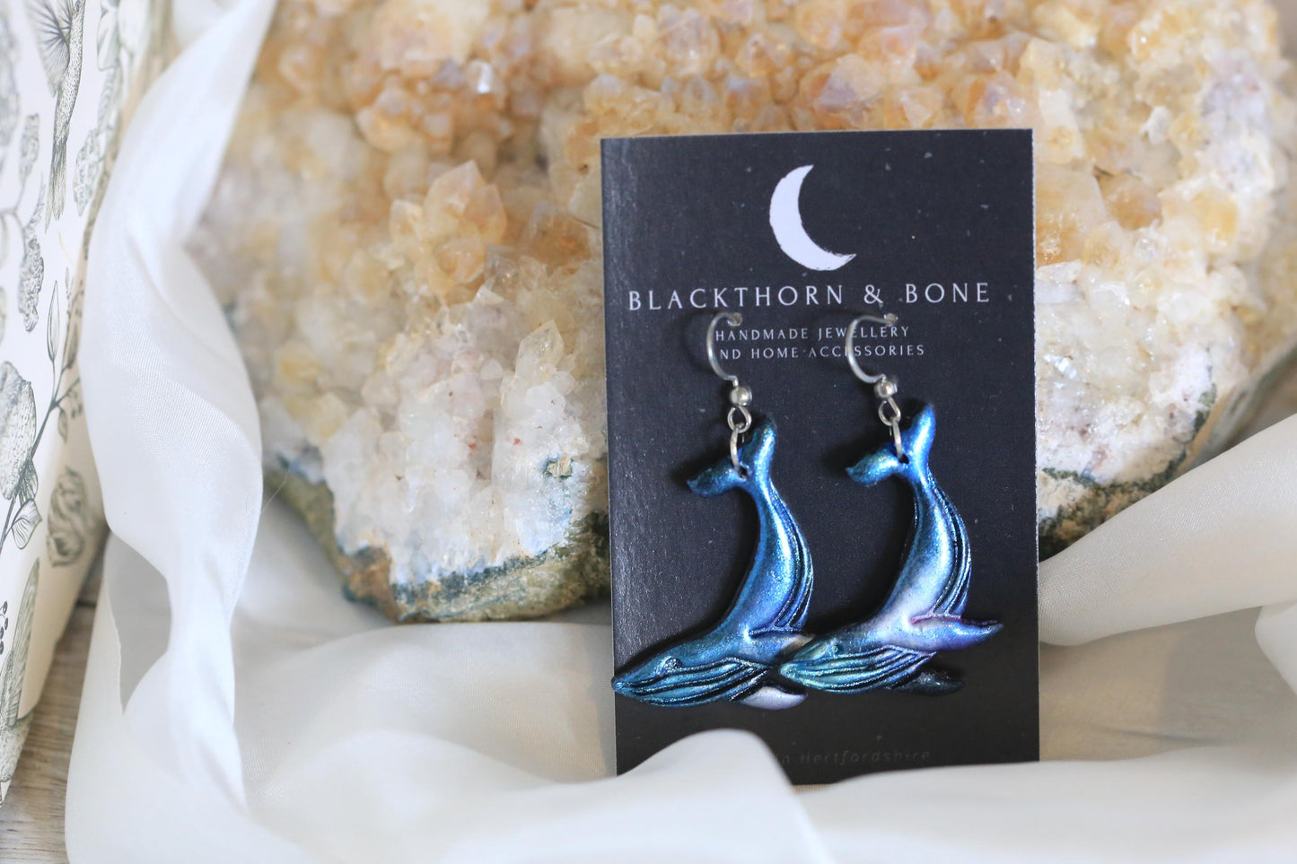 Galaxy Patterned Blue Whale Clay Earrings