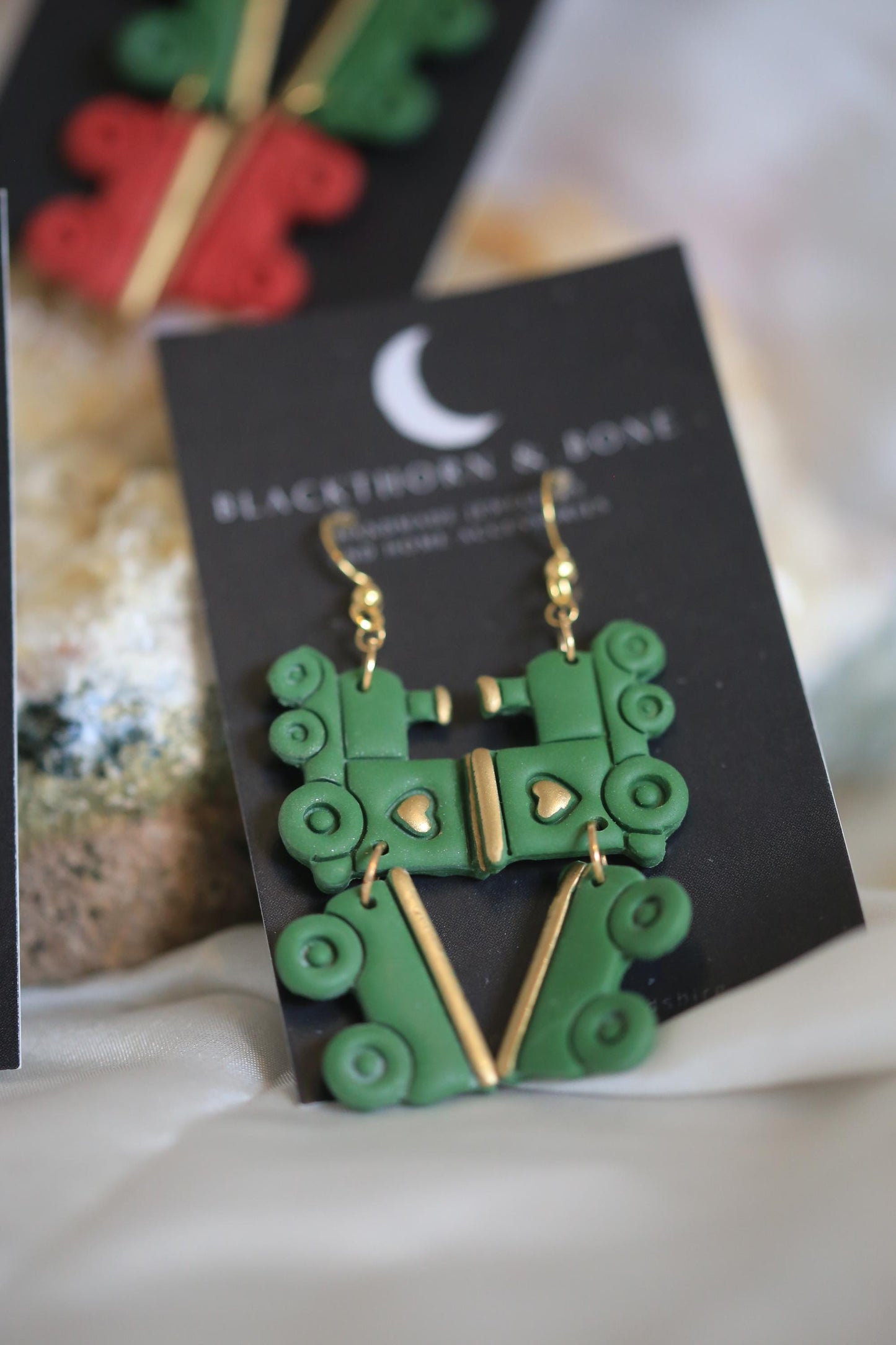 Green or Red Christmas Train Earring