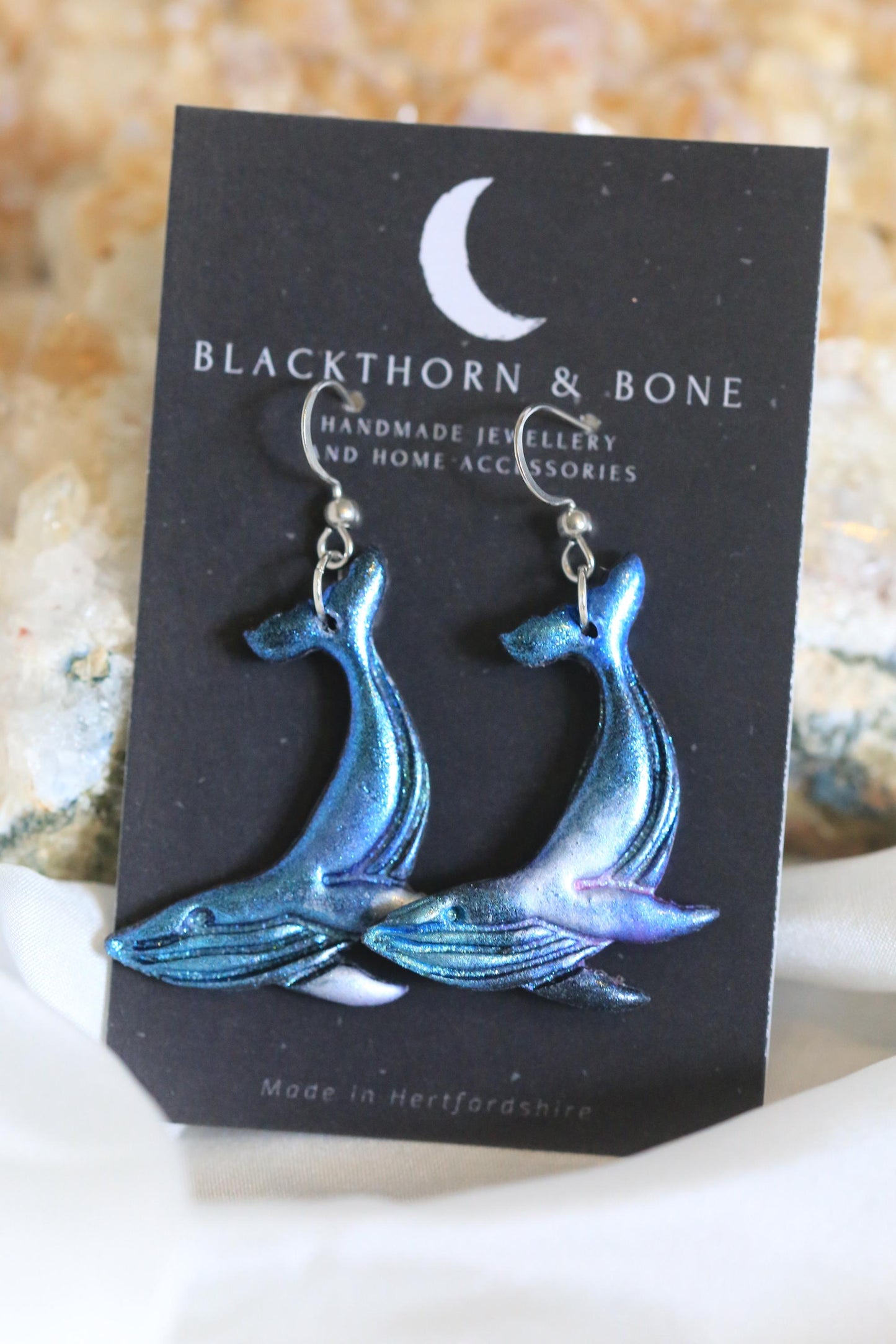 Galaxy Patterned Blue Whale Clay Earrings