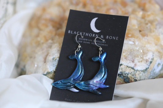 Galaxy Patterned Blue Whale Clay Earrings